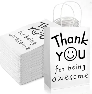 JarThenaAMCS 30Pcs Employee Appreciation Paper Gift Bags Smile Face Thank You for Being Awesome Shopping Goodie Bags for Business Retail Coworker Colleague