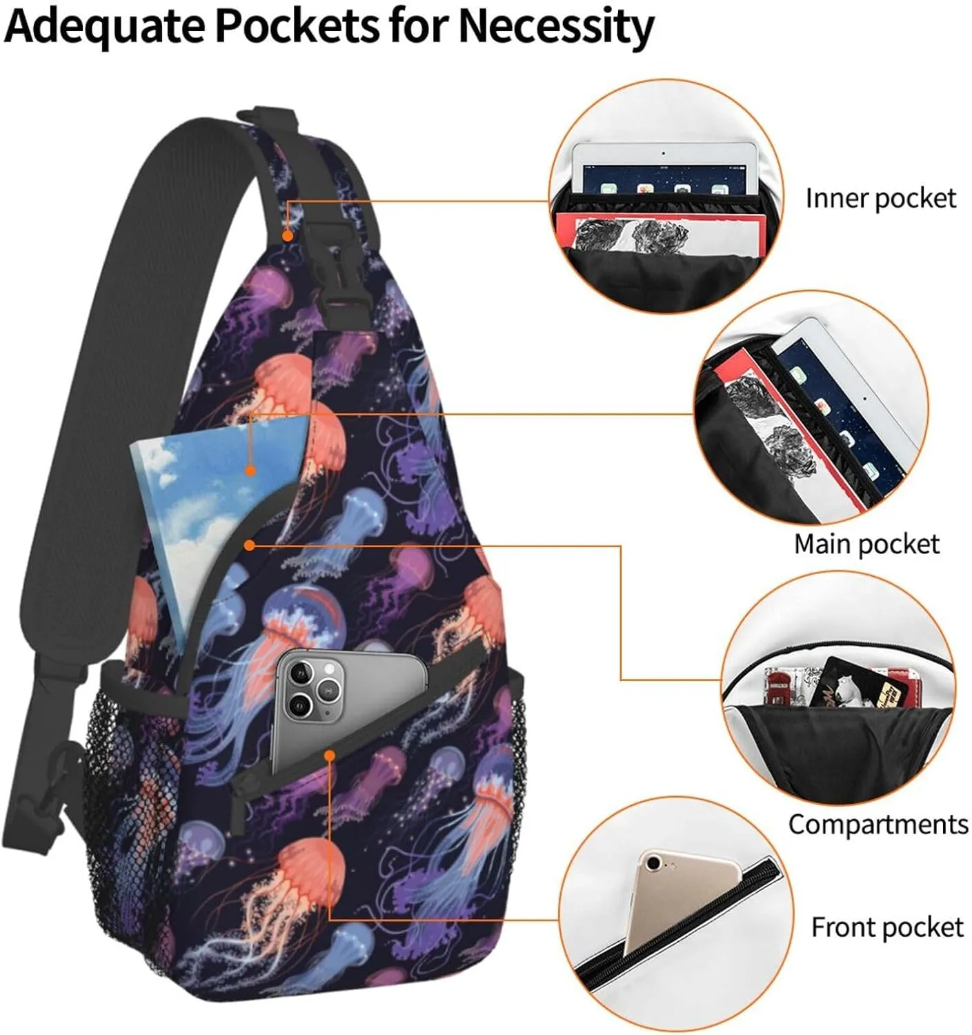 Jellyfish Sling Backpack Chest Bag Crossbody Shoulder Bag Gym Cycling Travel Hiking Daypack For Men Women