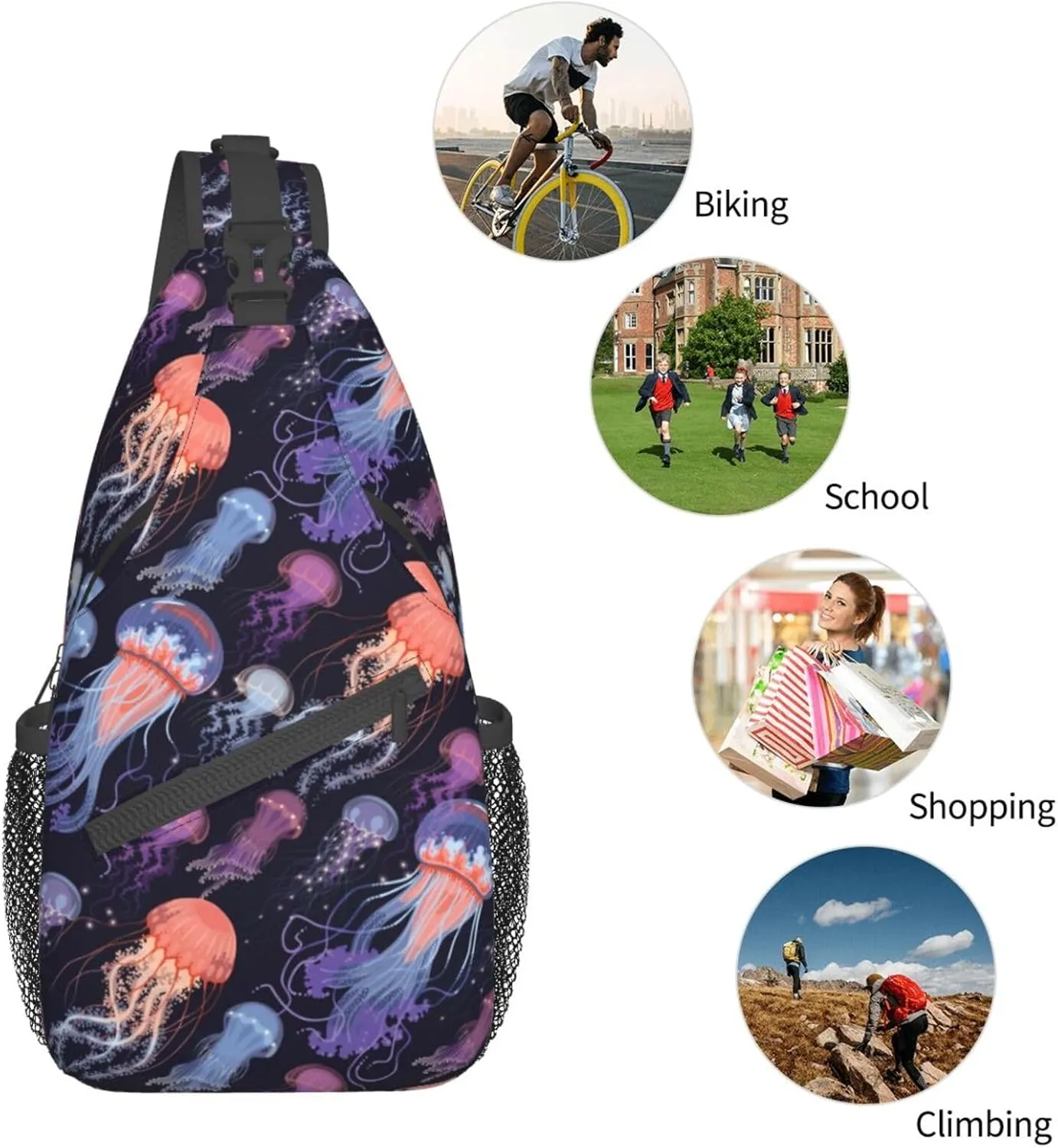 Jellyfish Sling Backpack Chest Bag Crossbody Shoulder Bag Gym Cycling Travel Hiking Daypack For Men Women