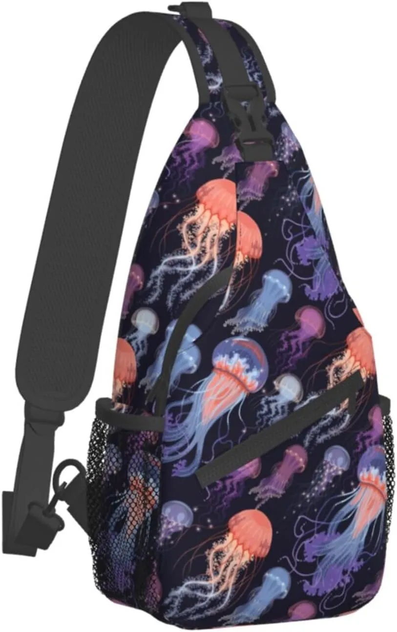 Jellyfish Sling Backpack Chest Bag Crossbody Shoulder Bag Gym Cycling Travel Hiking Daypack For Men Women