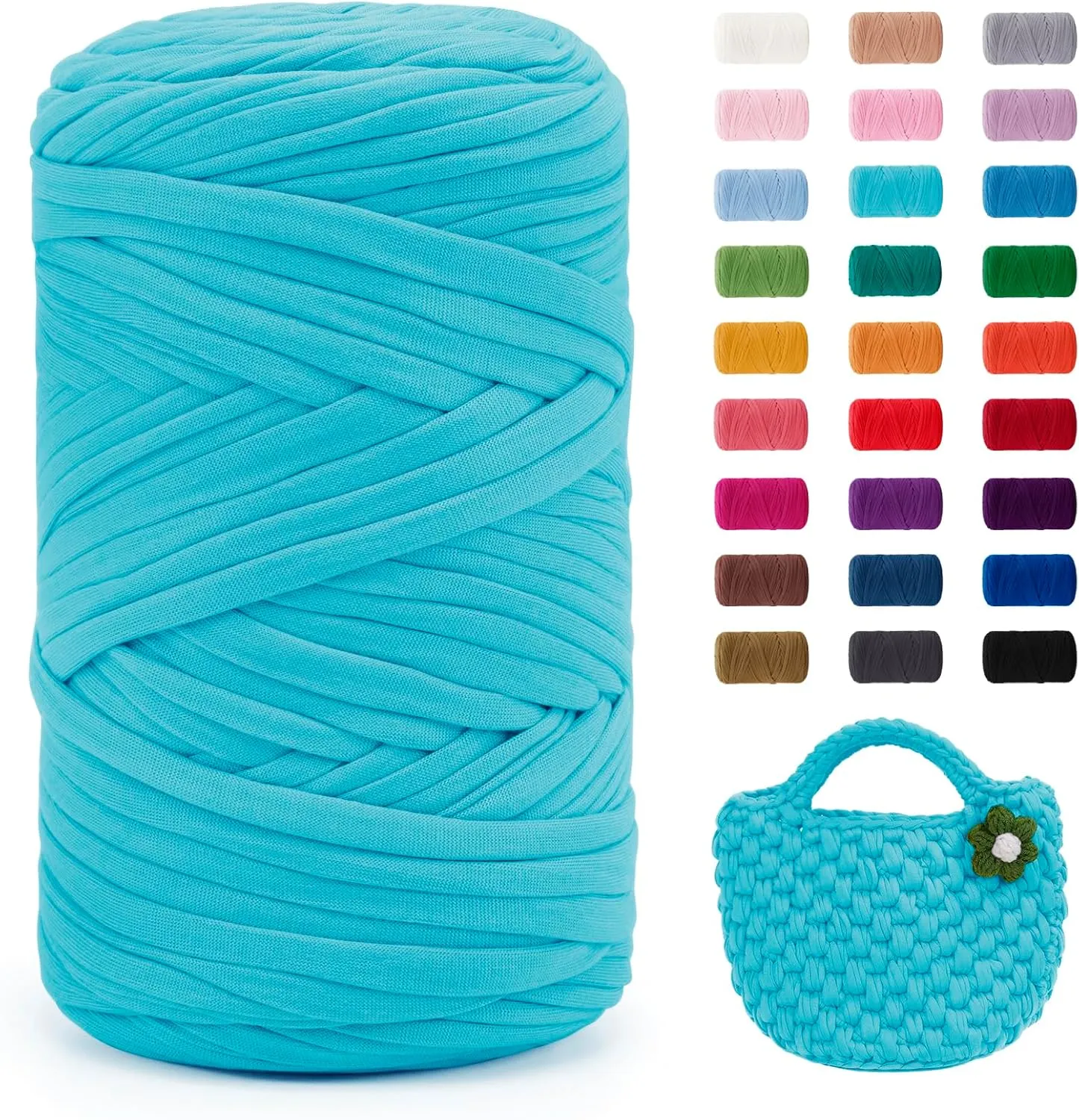 JeogYong T-Shirt Yarn, 400g/131 Yards Elastic Fabric Crochet Cloth T Shirt Yarn, Thick Hand Knitting Polyester Fabric Ribbon for Crocheting Bags/Baskets/Rugs, Home Decor, DIY Crafts (Aqua Blue)
