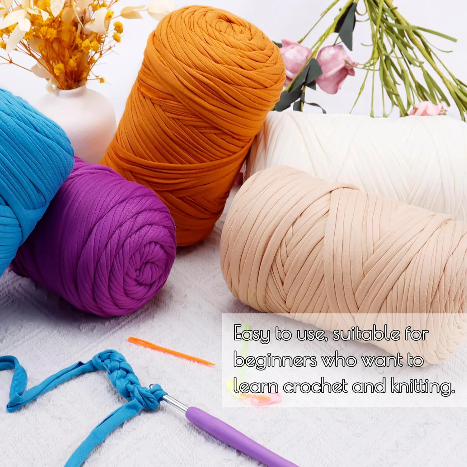 JeogYong T-Shirt Yarn, 400g/131 Yards Elastic Fabric Crochet Cloth T Shirt Yarn, Thick Hand Knitting Polyester Fabric Ribbon for Crocheting Bags/Baskets/Rugs, Home Decor, DIY Crafts (Aqua Blue)