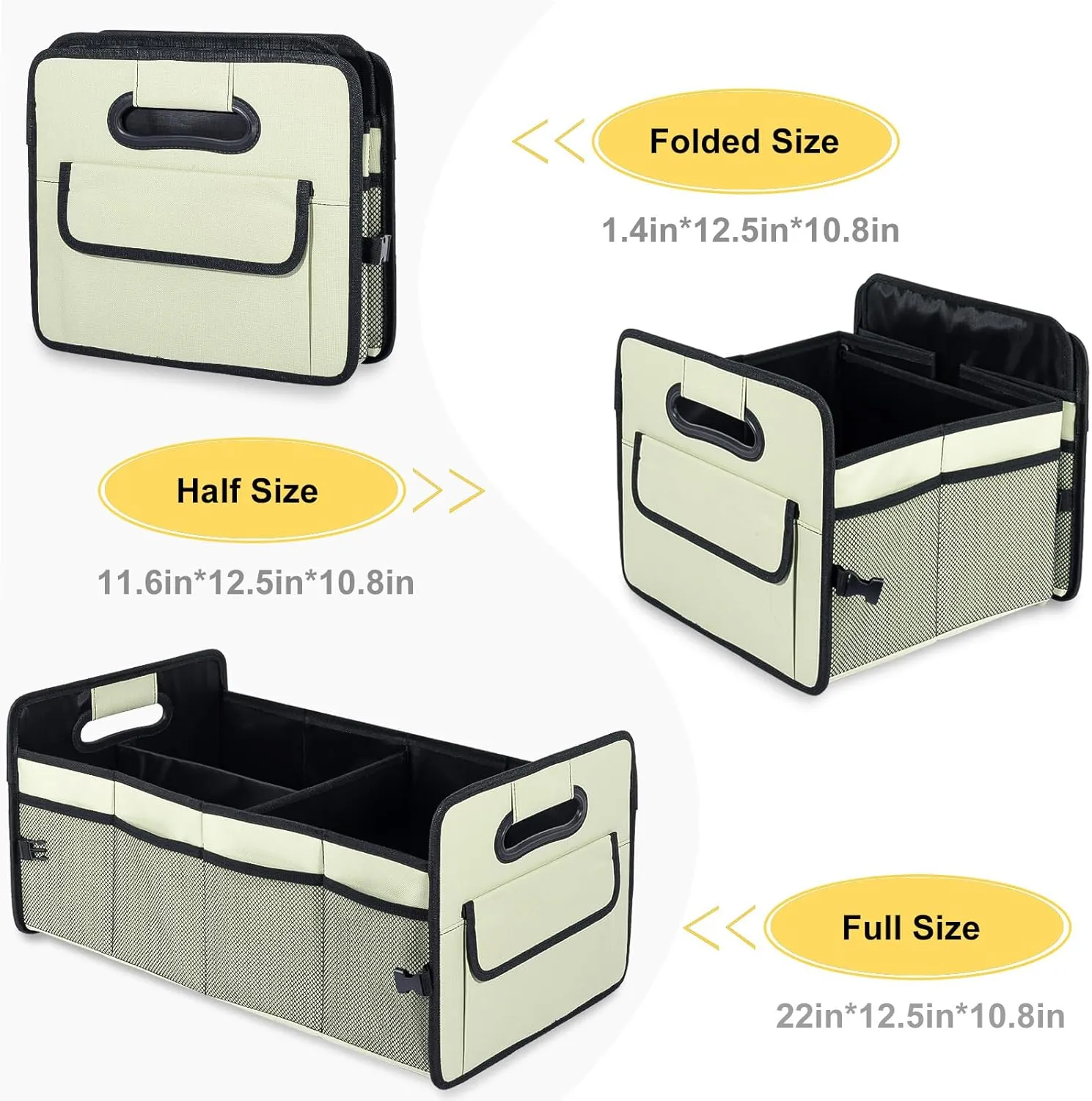 JiatuA Car Trunk Organizer, Car Organizers and Storage Collapsible Multi Compartment Container Box, Adjustable Car Accessories for SUV Sedan Truck, Standard Size, Light Green