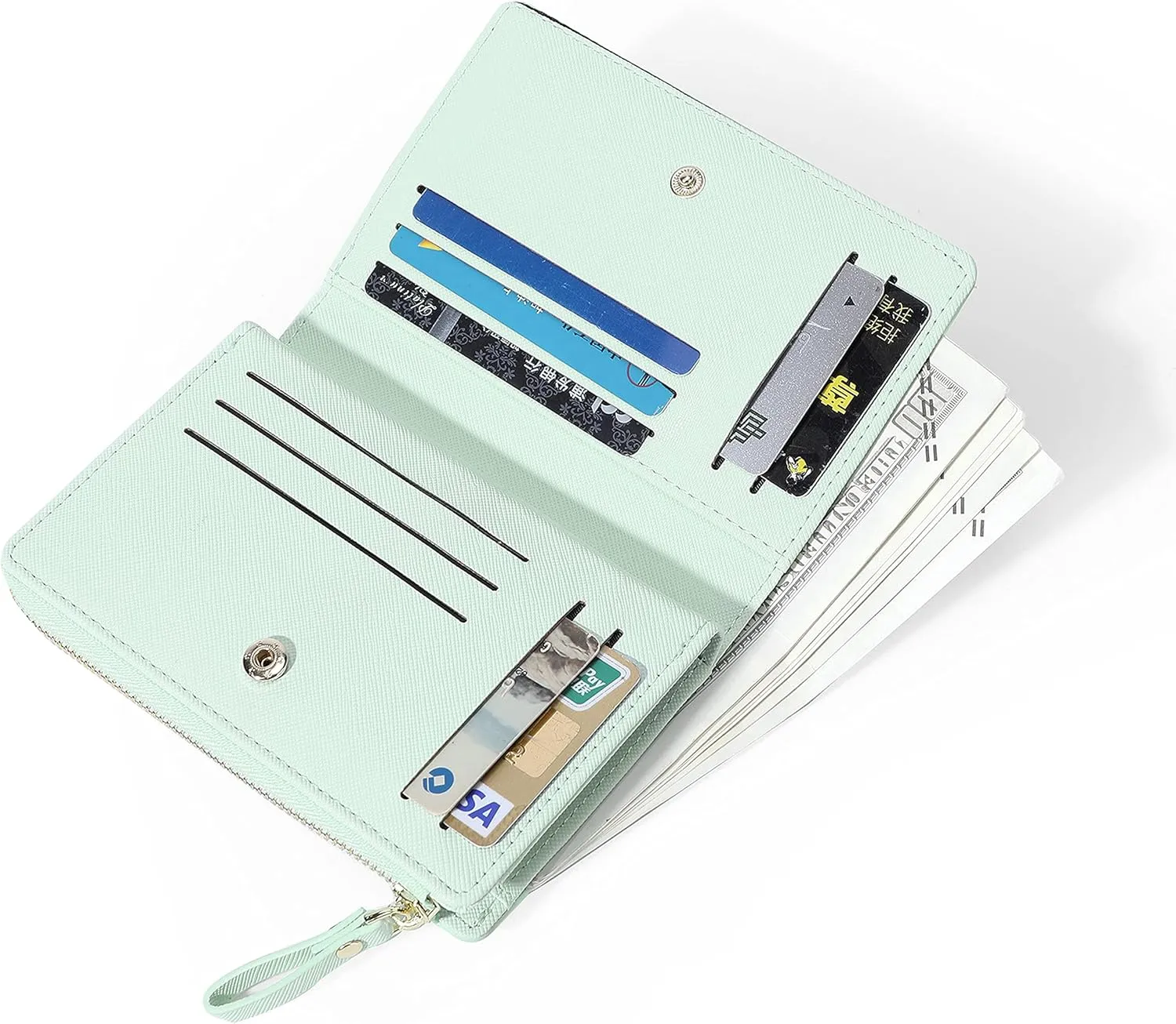 JIUFENG Women Zipper Wallet RFID Blocking Multi Purpose Coin Pouches Credit Card Holder Short Purses