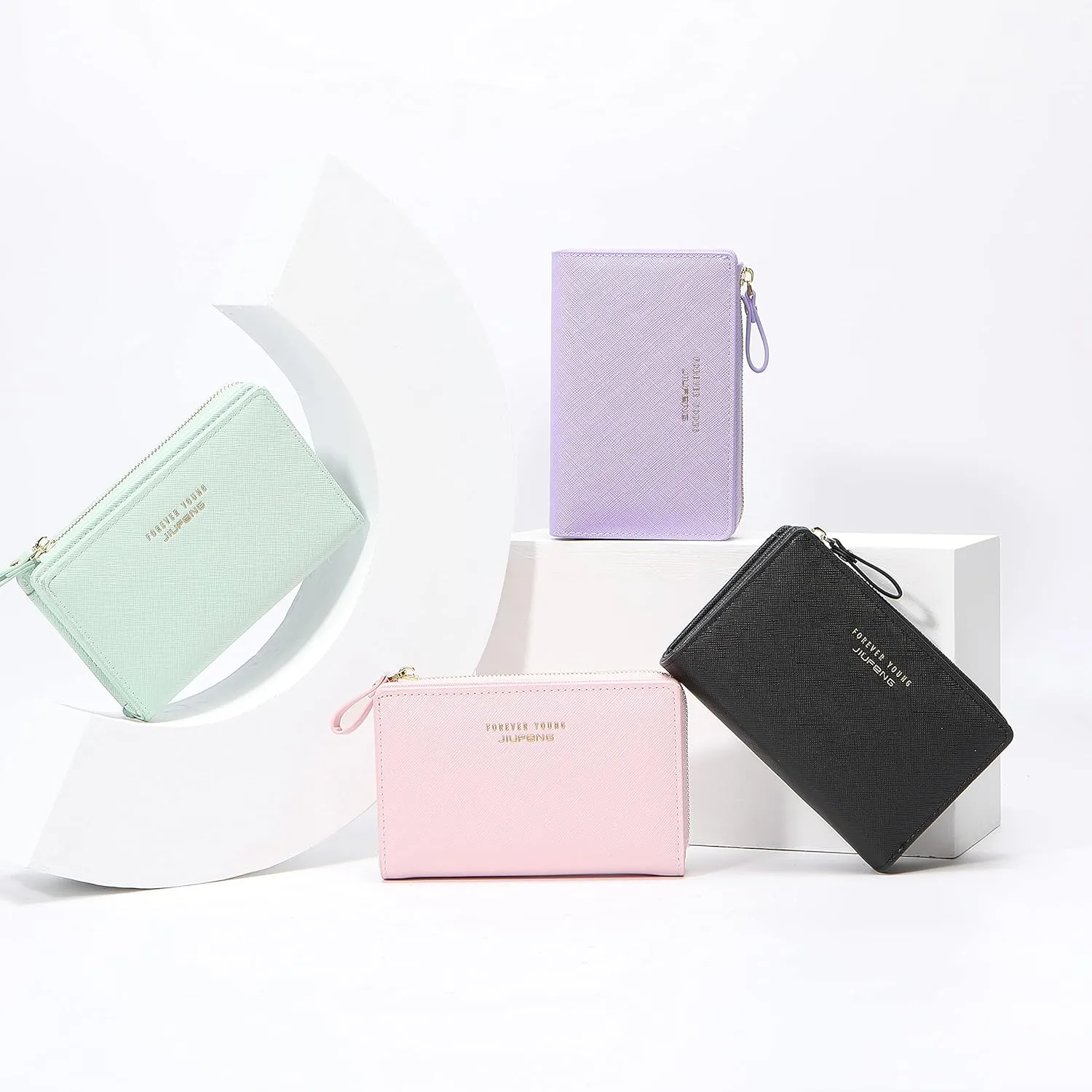 JIUFENG Women Zipper Wallet RFID Blocking Multi Purpose Coin Pouches Credit Card Holder Short Purses
