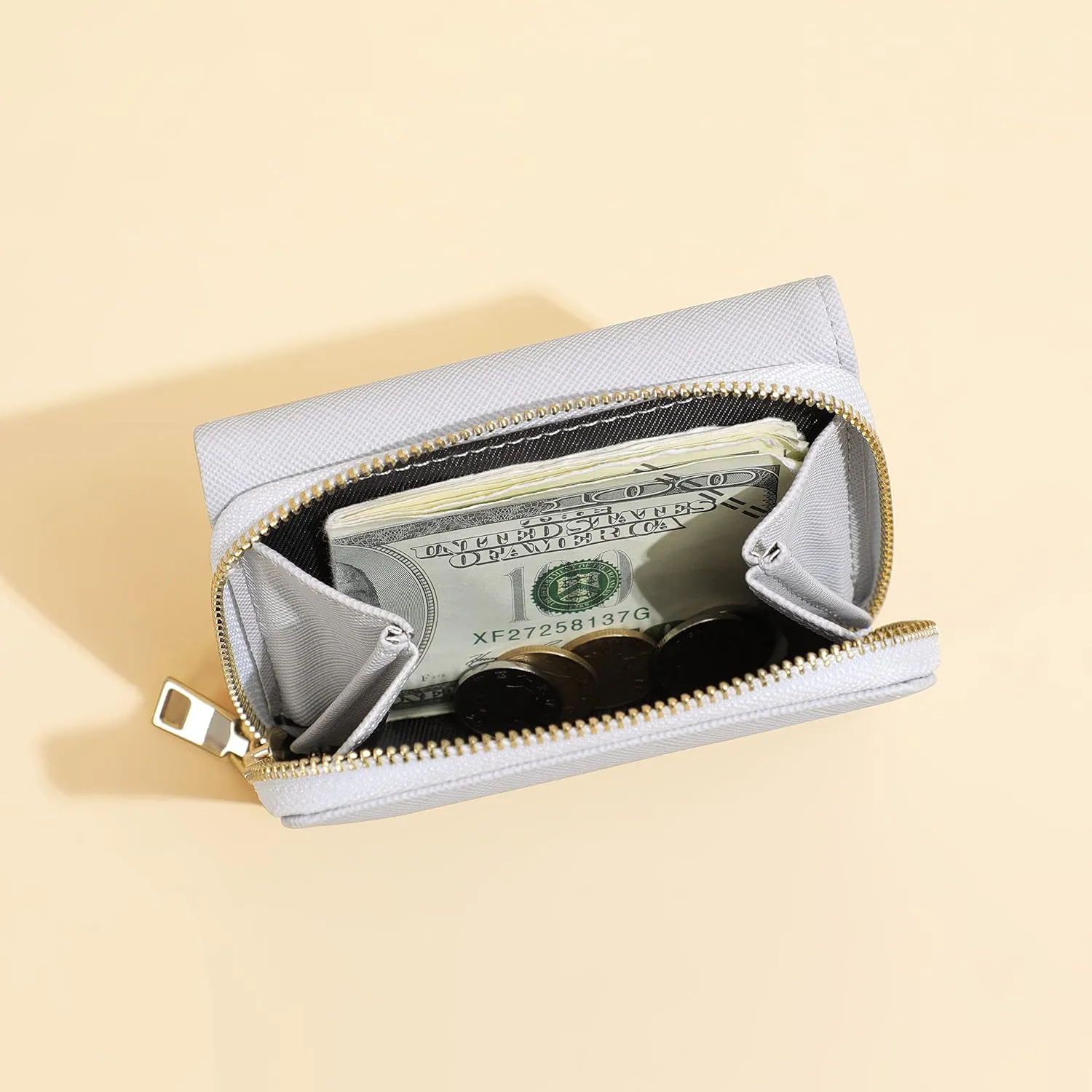 JIUFENG Women's RFID Blocking Short Wallet Multi Purpose Zipper Folded Purses Coins Pouches Multi-card Position Card Organizer (Gray)