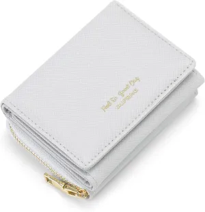 JIUFENG Women's RFID Blocking Short Wallet Multi Purpose Zipper Folded Purses Coins Pouches Multi-card Position Card Organizer (Gray)