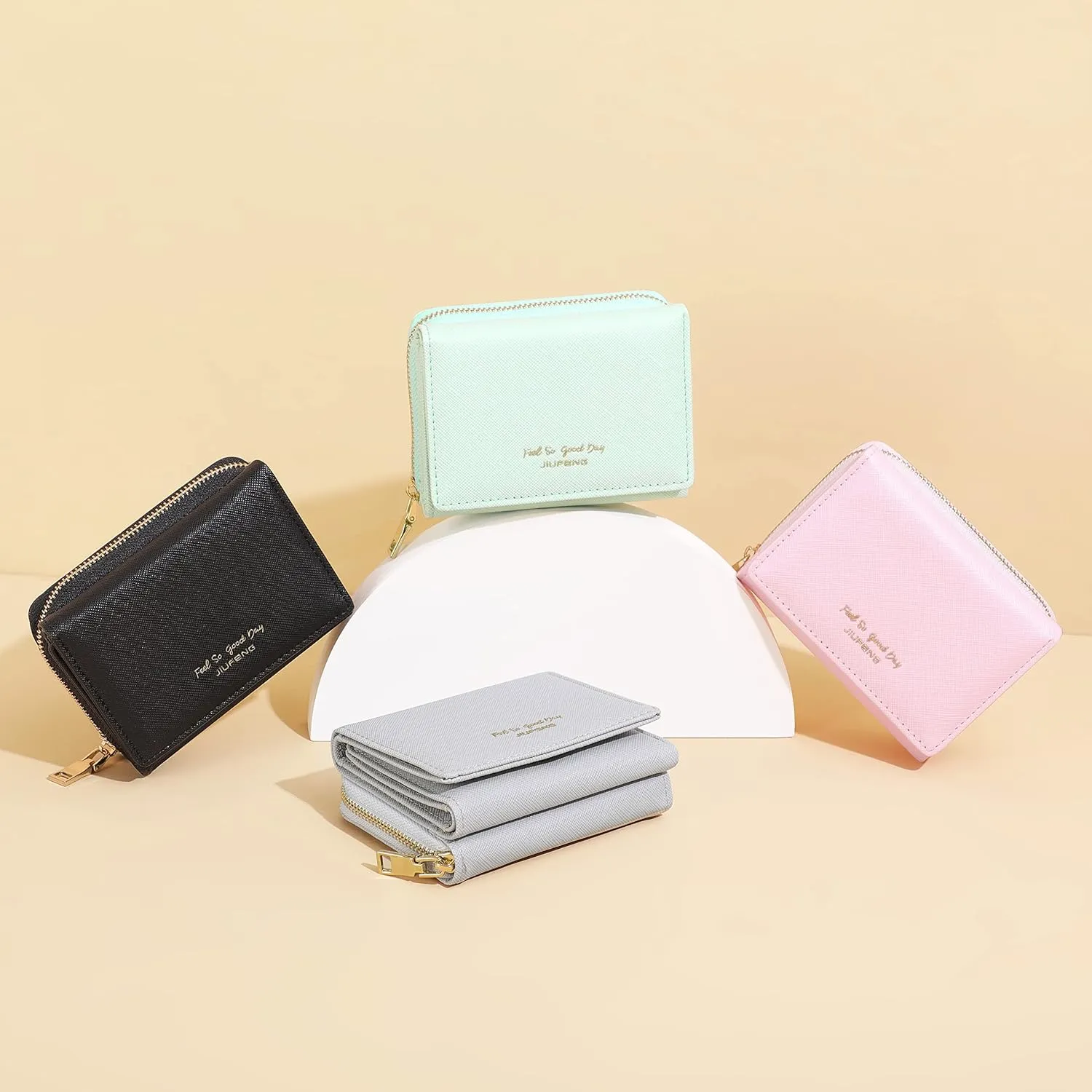 JIUFENG Women's RFID Blocking Short Wallet Multi Purpose Zipper Folded Purses Coins Pouches Multi-card Position Card Organizer (Gray)