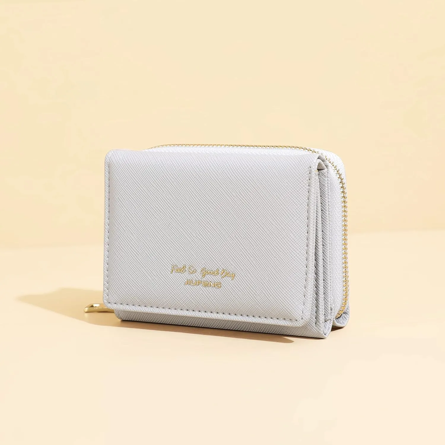 JIUFENG Women's RFID Blocking Short Wallet Multi Purpose Zipper Folded Purses Coins Pouches Multi-card Position Card Organizer (Gray)