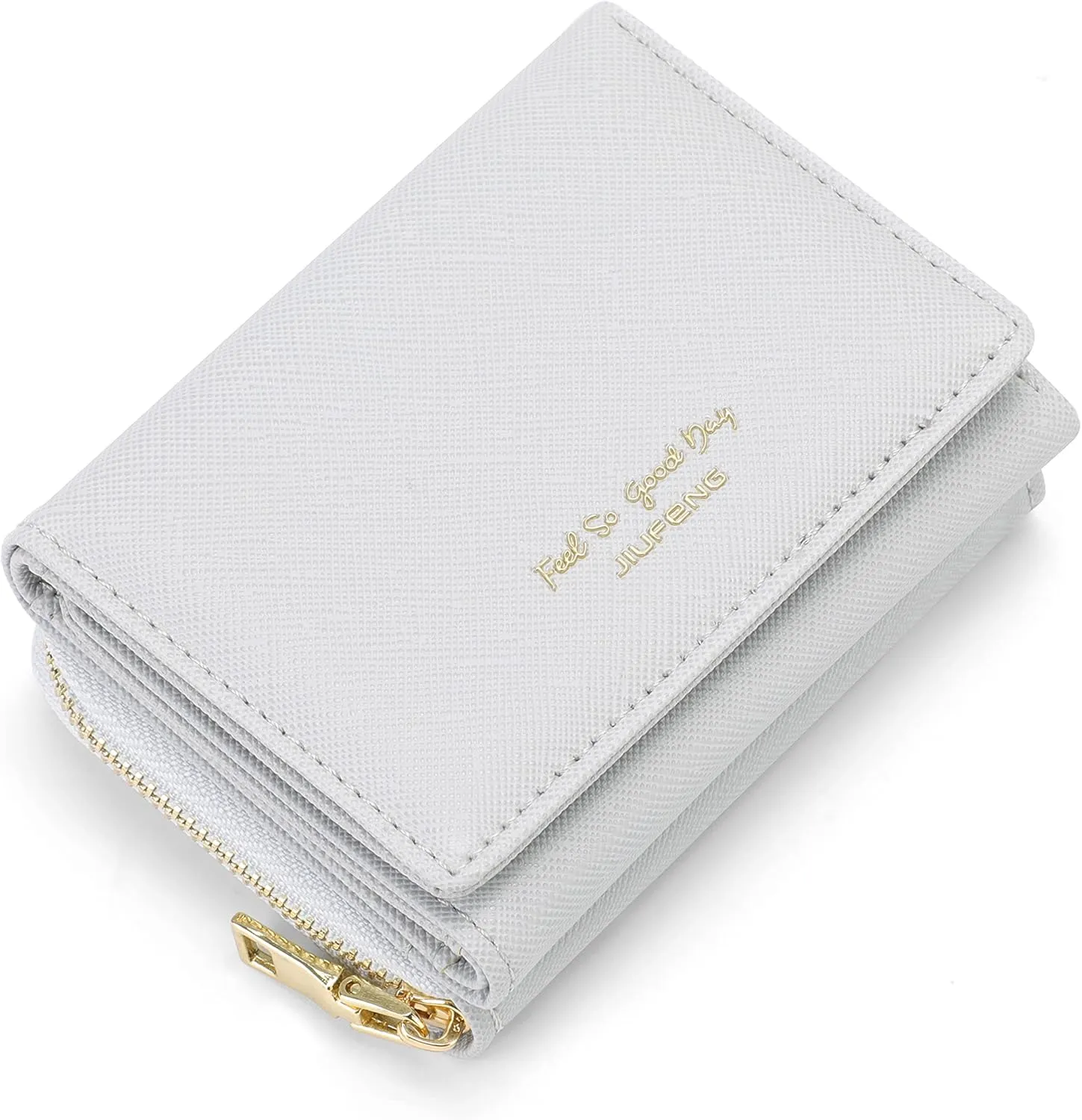 JIUFENG Women's RFID Blocking Short Wallet Multi Purpose Zipper Folded Purses Coins Pouches Multi-card Position Card Organizer (Gray)