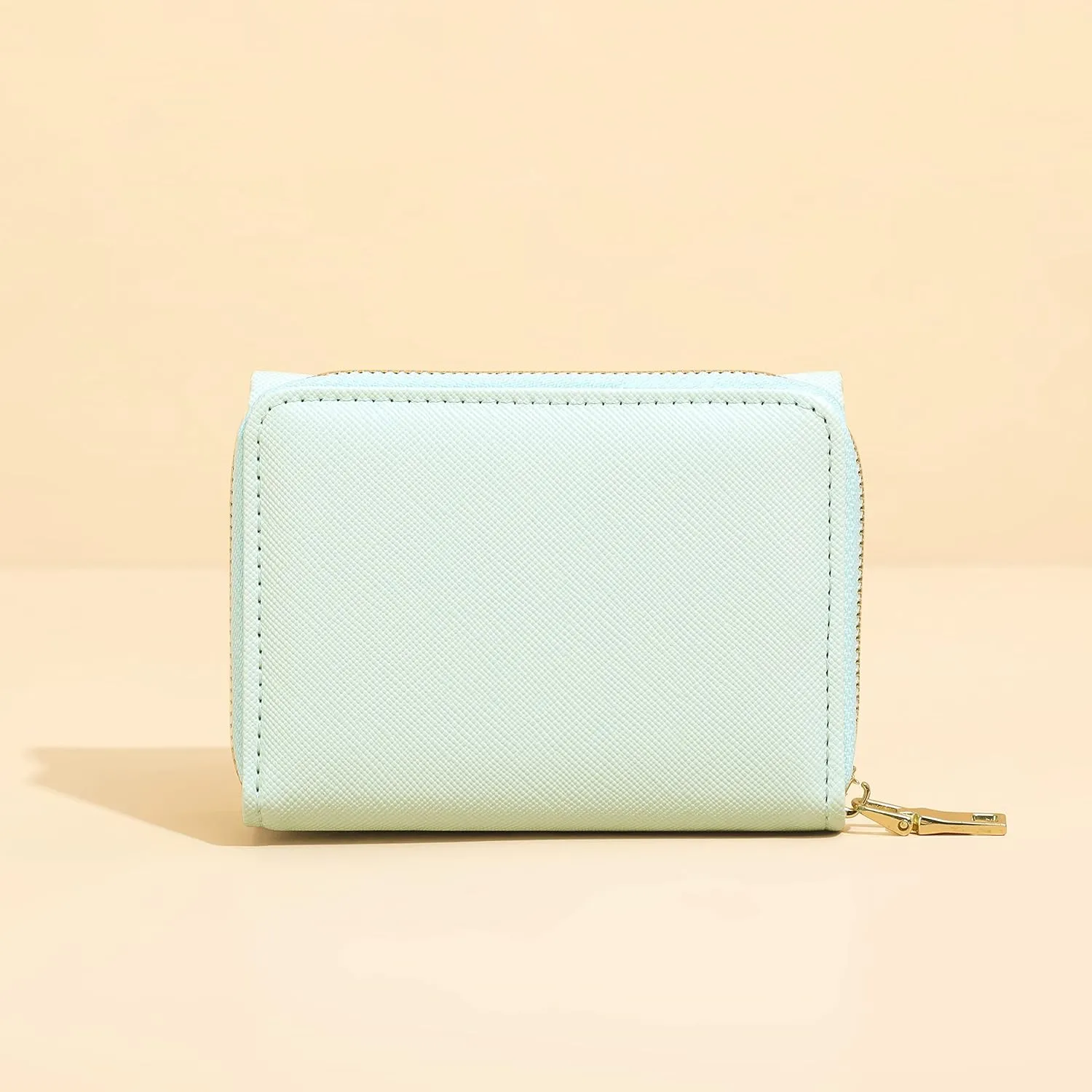 JIUFENG Women's RFID Blocking Short Wallet Multi Purpose Zipper Folded Purses Coins Pouches Multi-card Position Card Organizer (Green)