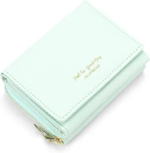 JIUFENG Women's RFID Blocking Short Wallet Multi Purpose Zipper Folded Purses Coins Pouches Multi-card Position Card Organizer (Green)