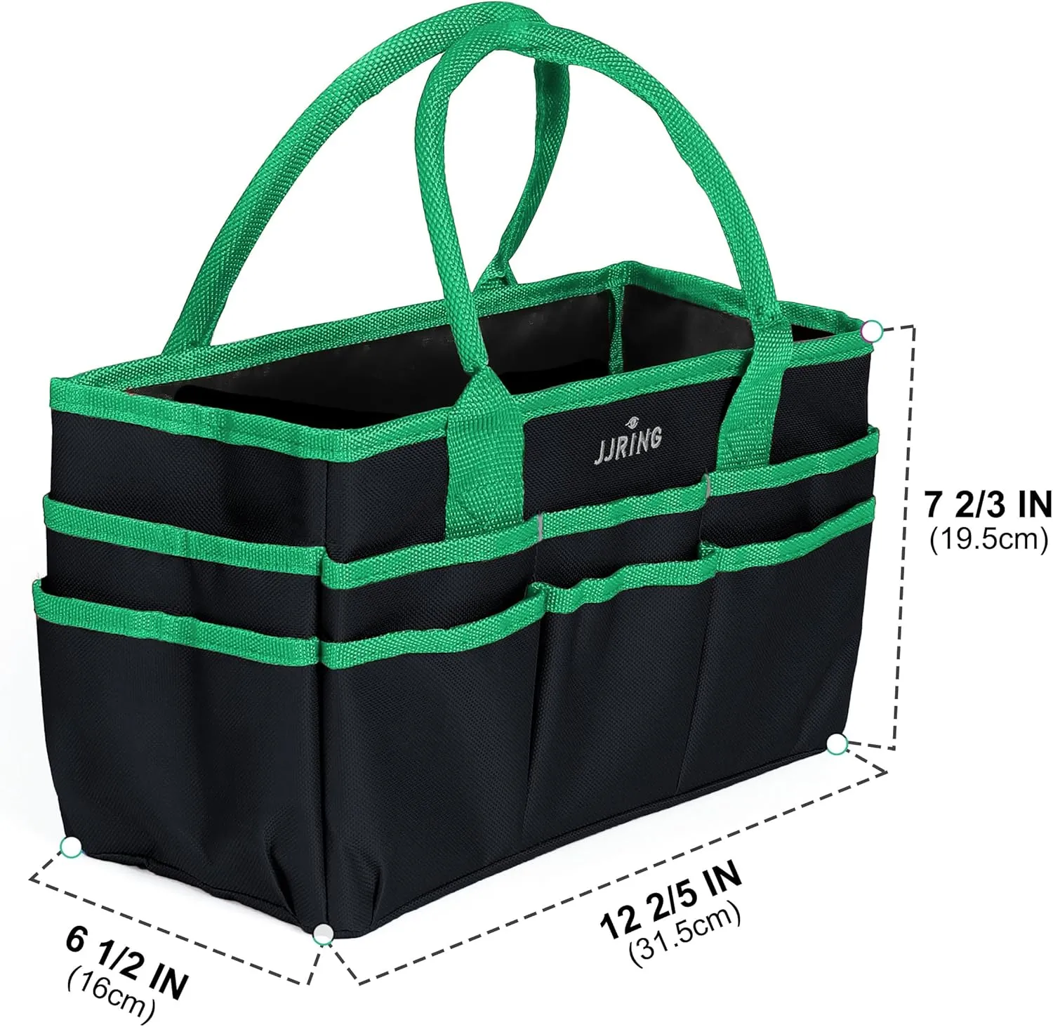 Jjring Craft and Art Organizer Tote Bag - 600D Green Nylon Fabric Art Caddy with Pockets - for Art, Craft, Sewing, Medical, and Office Supplies Storage