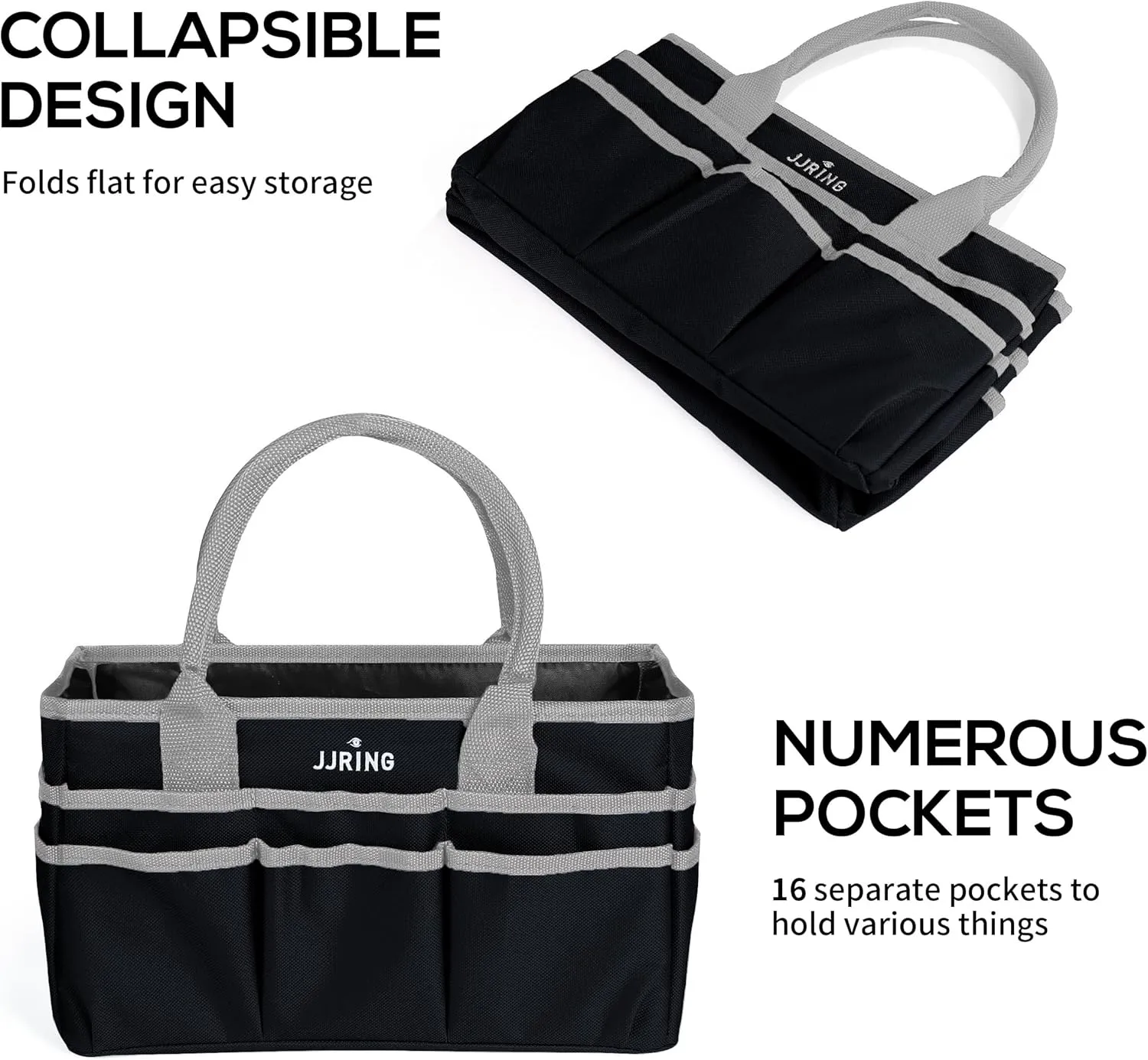 Jjring Craft and Art Organizer Tote Bag - 600D Silver Nylon Fabric Art Caddy with Pockets - for Art, Craft, Sewing, Medical, and Office Supplies Storage