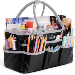 Jjring Craft and Art Organizer Tote Bag - 600D Silver Nylon Fabric Art Caddy with Pockets - for Art, Craft, Sewing, Medical, and Office Supplies Storage