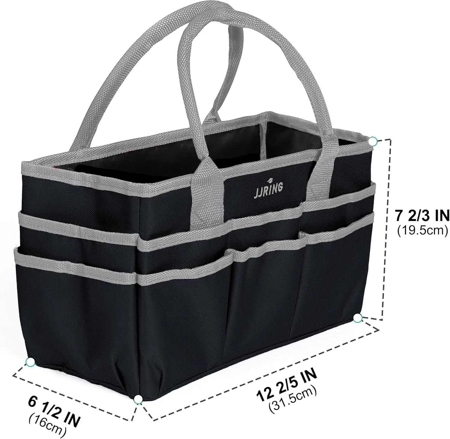 Jjring Craft and Art Organizer Tote Bag - 600D Silver Nylon Fabric Art Caddy with Pockets - for Art, Craft, Sewing, Medical, and Office Supplies Storage