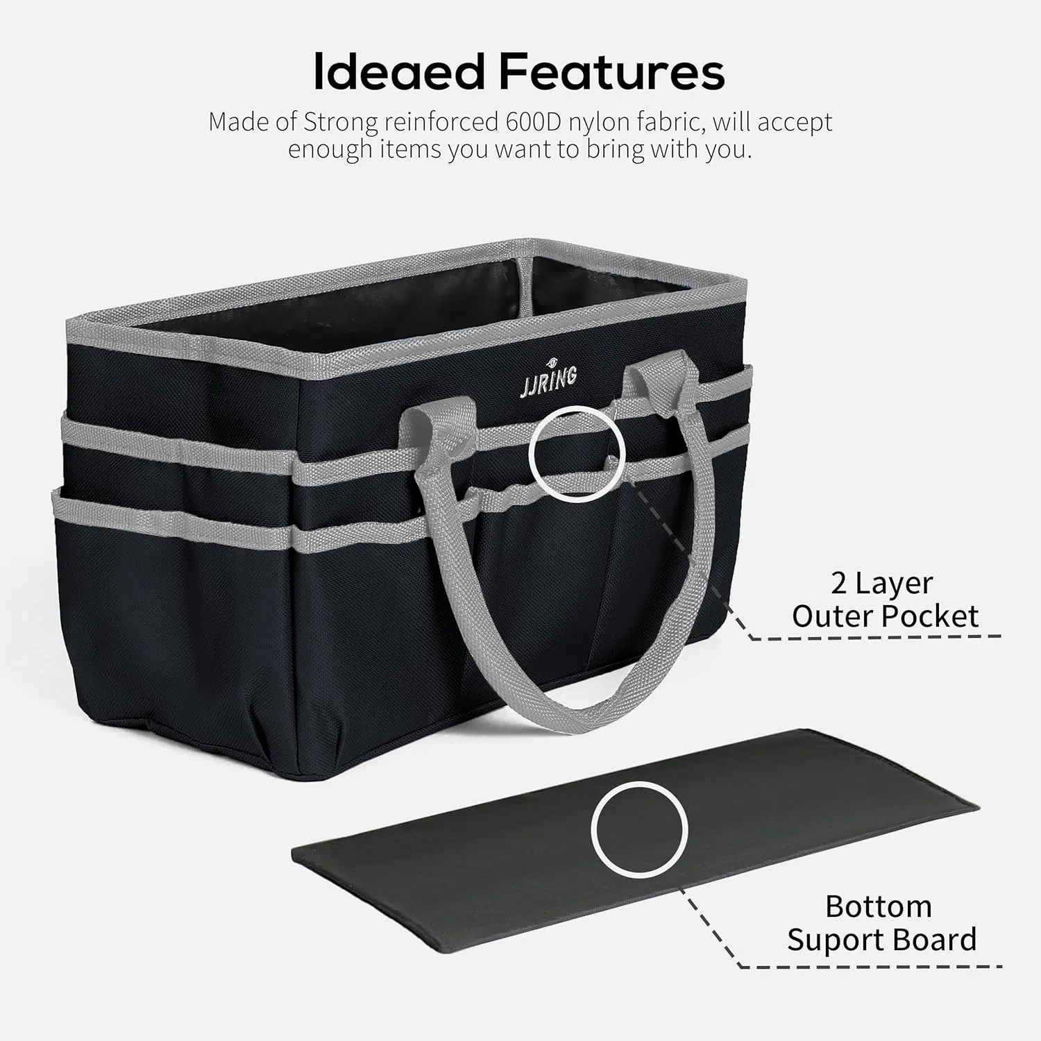 Jjring Craft and Art Organizer Tote Bag - 600D Silver Nylon Fabric Art Caddy with Pockets - for Art, Craft, Sewing, Medical, and Office Supplies Storage