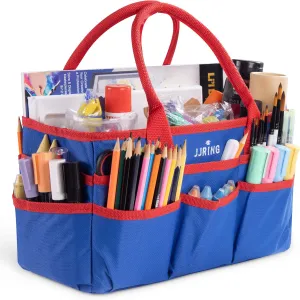 JJRING Craft and Art Tote - 600D Blue Nylon Fabric Art Sewing Organizer Bag with Pockets - for Craft, Scrapbooking, Medical, and Office Supplies Storage