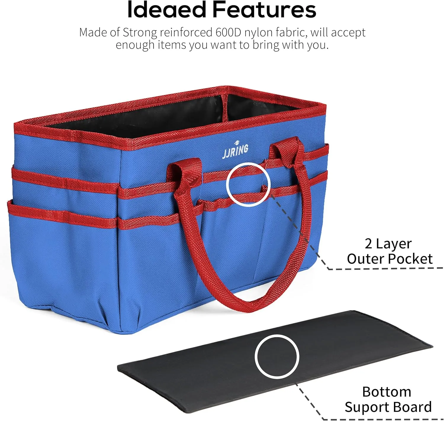 JJRING Craft and Art Tote - 600D Blue Nylon Fabric Art Sewing Organizer Bag with Pockets - for Craft, Scrapbooking, Medical, and Office Supplies Storage