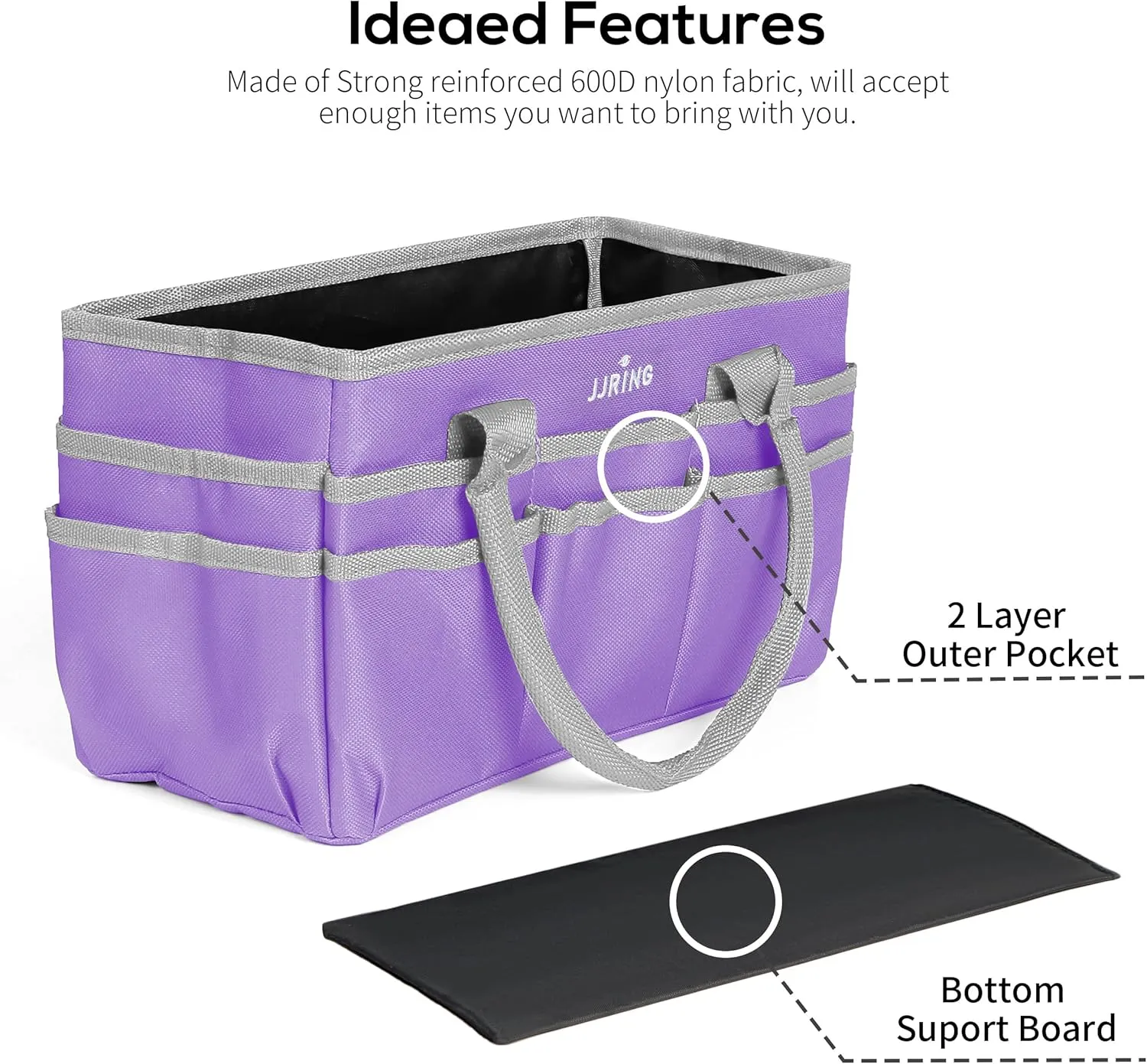 JJRING Craft and Art Tote - 600D Purple Nylon Fabric Art Sewing Organizer Bag with Pockets - for Craft, Scrapbooking, Medical, and Office Supplies Storage