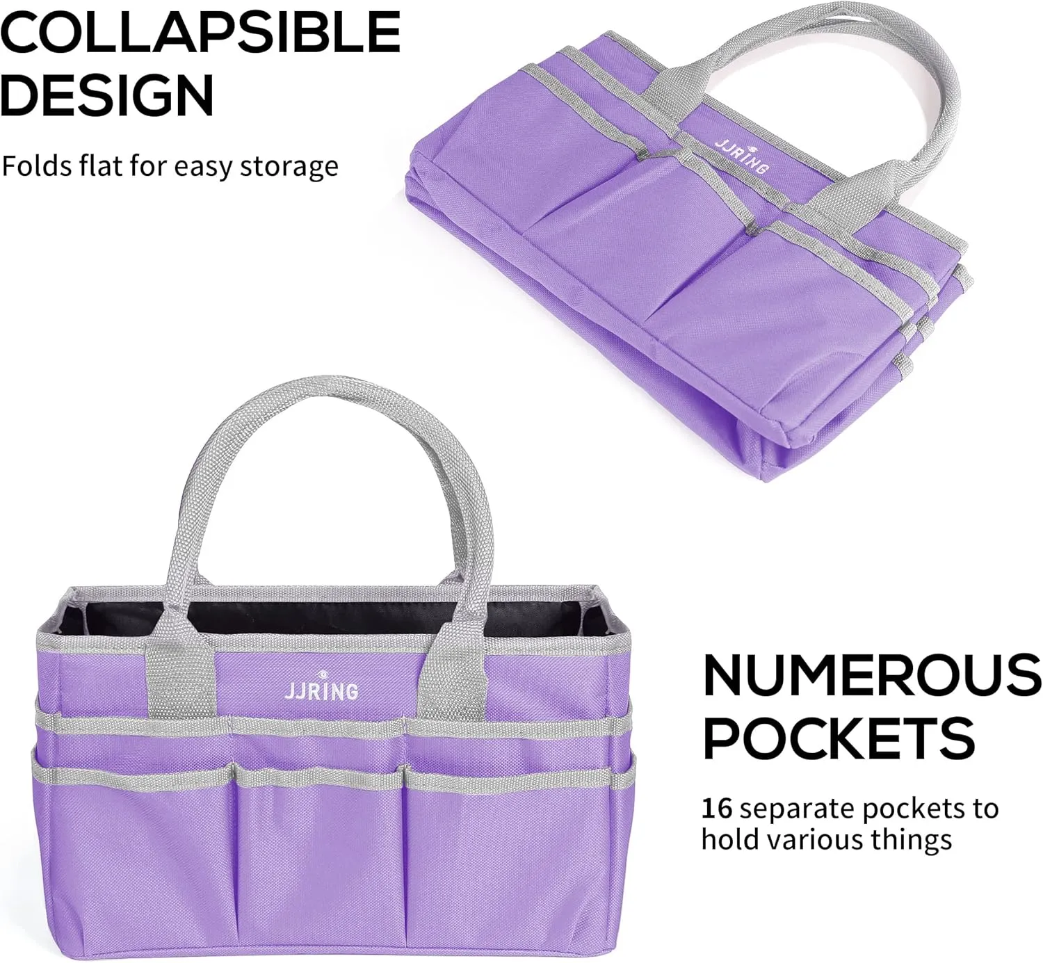 JJRING Craft and Art Tote - 600D Purple Nylon Fabric Art Sewing Organizer Bag with Pockets - for Craft, Scrapbooking, Medical, and Office Supplies Storage