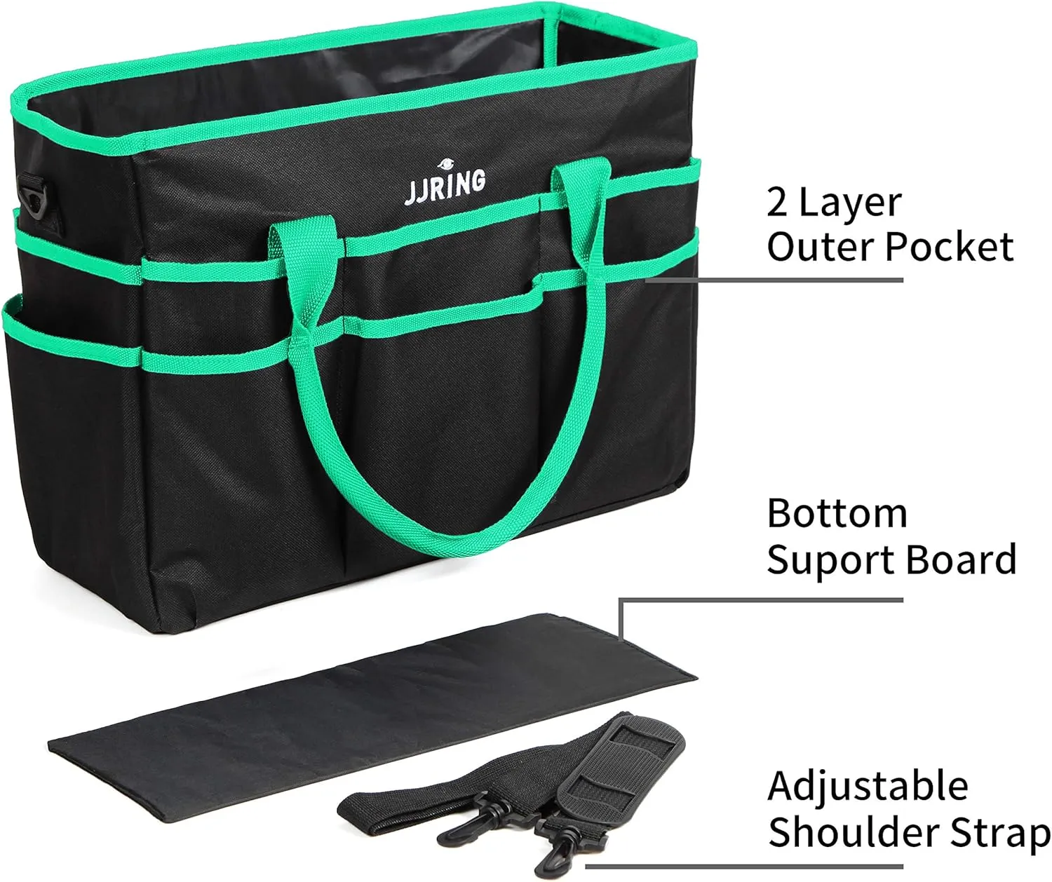JJRING Large Multi-Functional Carrying Bag, 600D Nylon Artist Tote Bag with 16 Pockets Caddy for Art, Craft, Sewing, Make-up or School, Medical, Office Supplies Organizer, Green