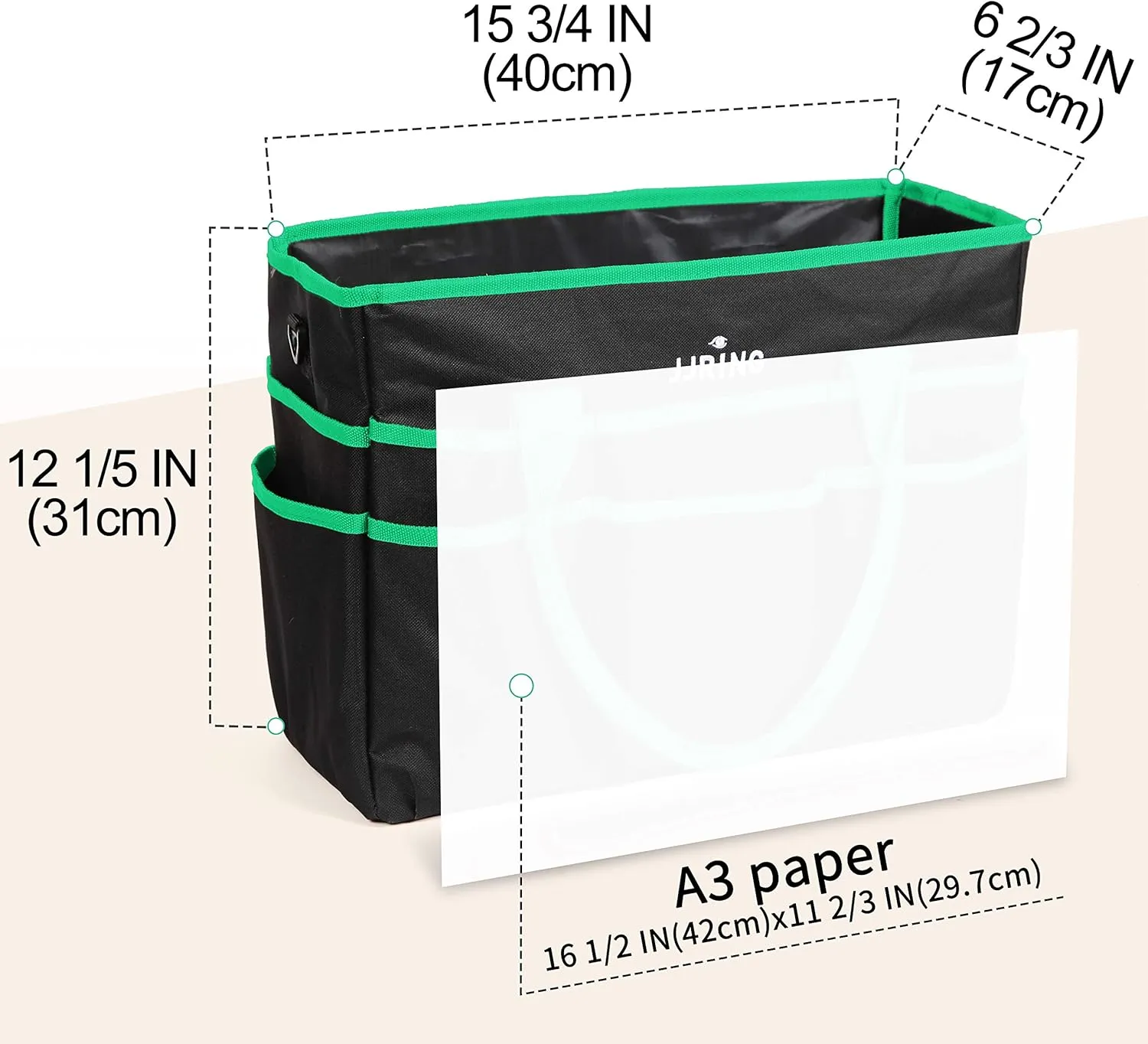 JJRING Large Multi-Functional Carrying Bag, 600D Nylon Artist Tote Bag with 16 Pockets Caddy for Art, Craft, Sewing, Make-up or School, Medical, Office Supplies Organizer, Green