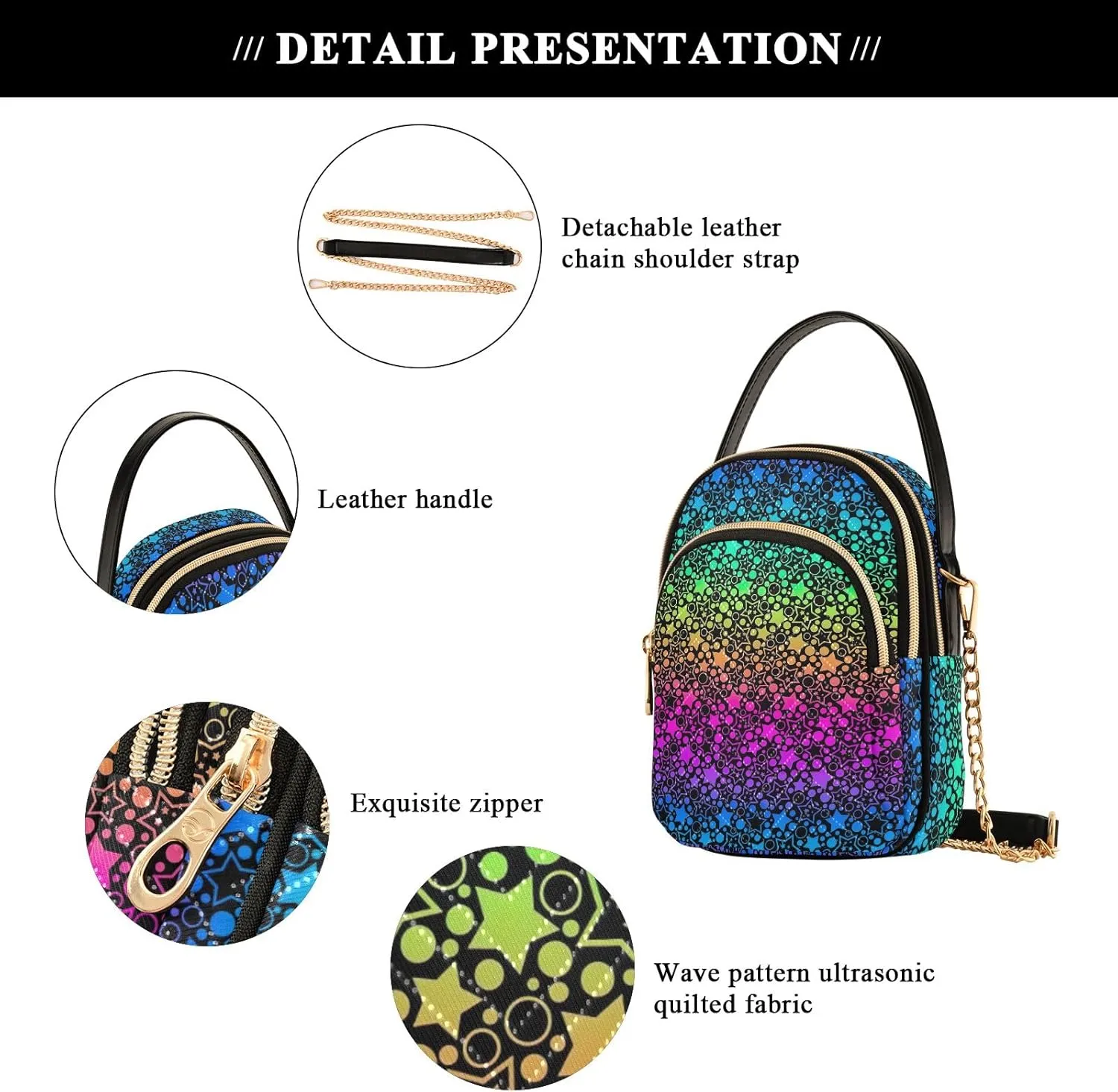 Joisal Bright Festive Neon Stars Anti Theft Crossbody Bags for Women, Summer Handbags Trendy Cellphone Crossbody Purse