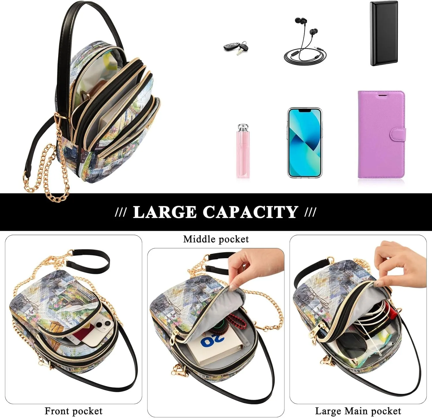 Joisal Rainbow Colored Tree Women Crossbody Bags Triple Zip Women's Shoulder Bag, Womans Purses