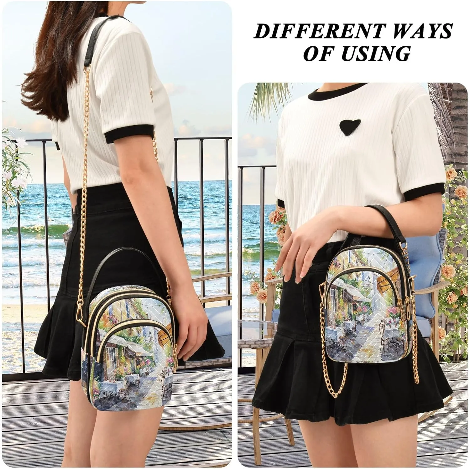 Joisal Rainbow Colored Tree Women Crossbody Bags Triple Zip Women's Shoulder Bag, Womans Purses