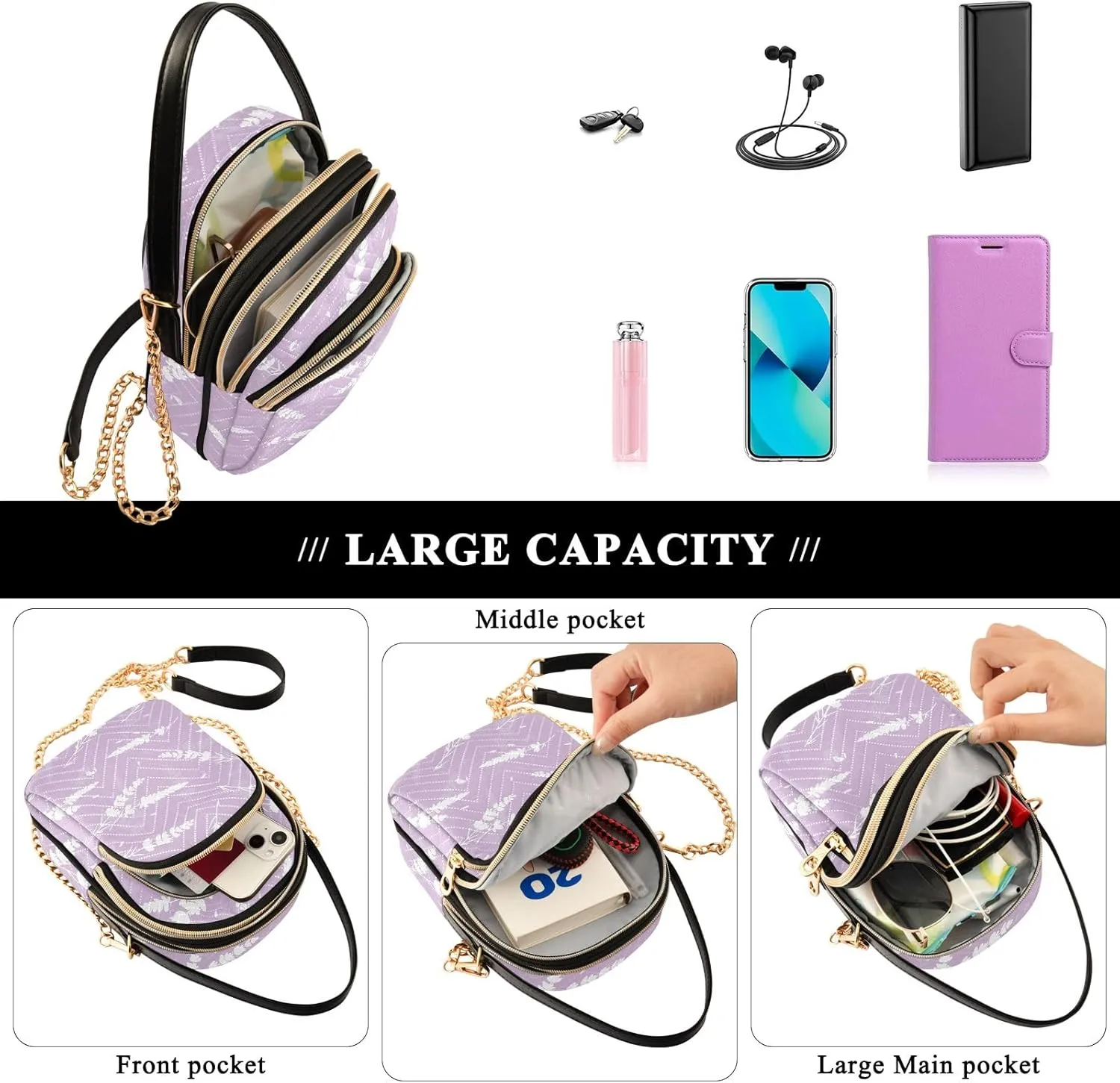 Joisal Women Crossbody Bags, Womens Shoulder Purse Triple Zip Handbags for Women, Cell Phone Purse Crossbody
