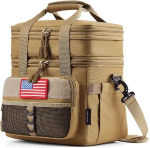 JOYHILL Tactical Lunch Box for Men, Double Deck Expandable Insulated Lunch Bag, Large Durable Thermal and Cooler Bag for Adult, Modern Leakproof Bag for Adult Work, Camping, Picnic, Sandy,18 L/24 Can