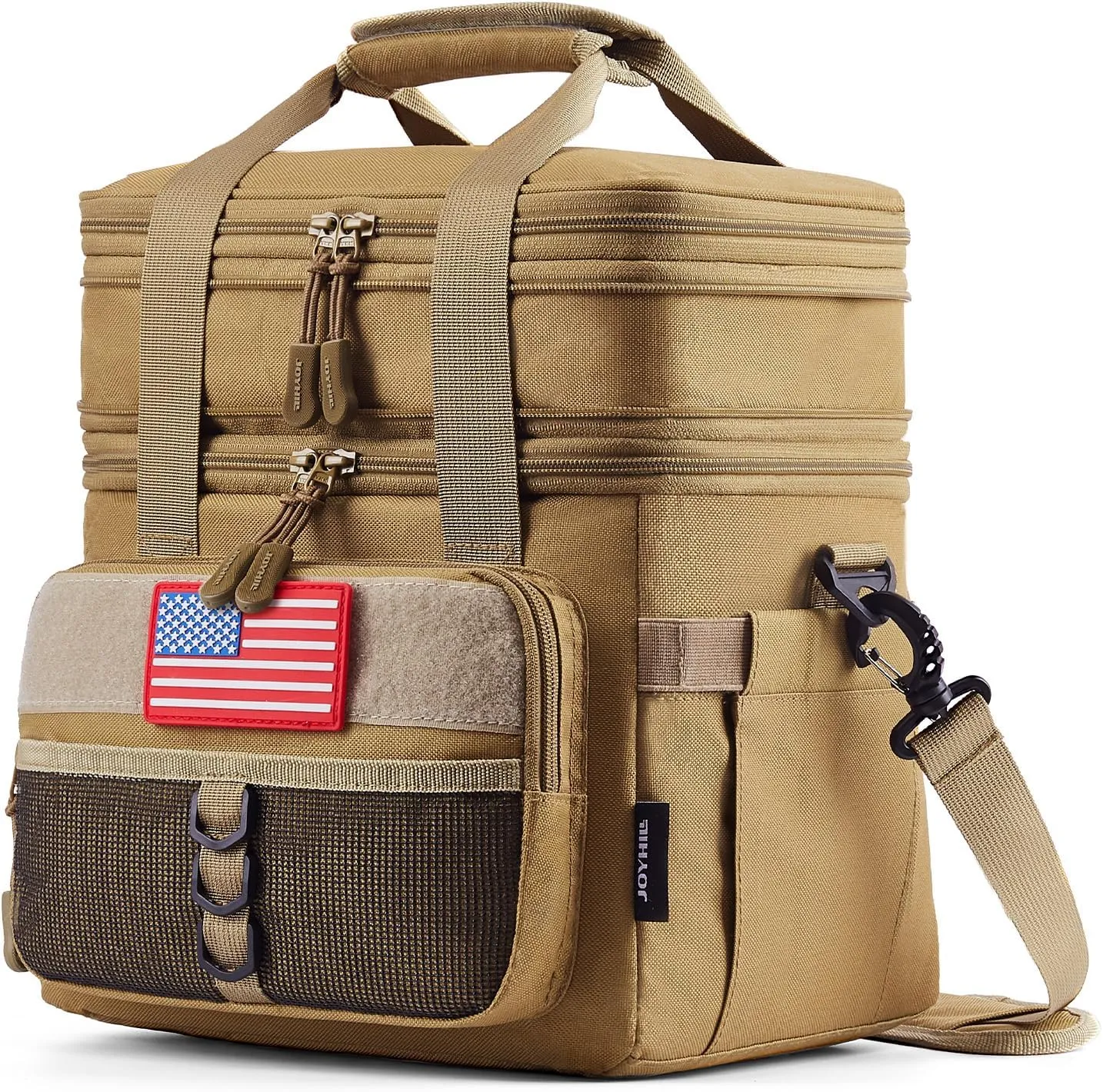 JOYHILL Tactical Lunch Box for Men, Double Deck Expandable Insulated Lunch Bag, Large Durable Thermal and Cooler Bag for Adult, Modern Leakproof Bag for Adult Work, Camping, Picnic, Sandy,18 L/24 Can