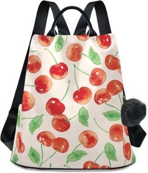 Juicy Watercolor Cherries Travel Backpack Purse for Women, Work Computer Bags Bookbag Lightweight 15.6 inch Laptop Bag School Backpack for Student Girls Casual High School College