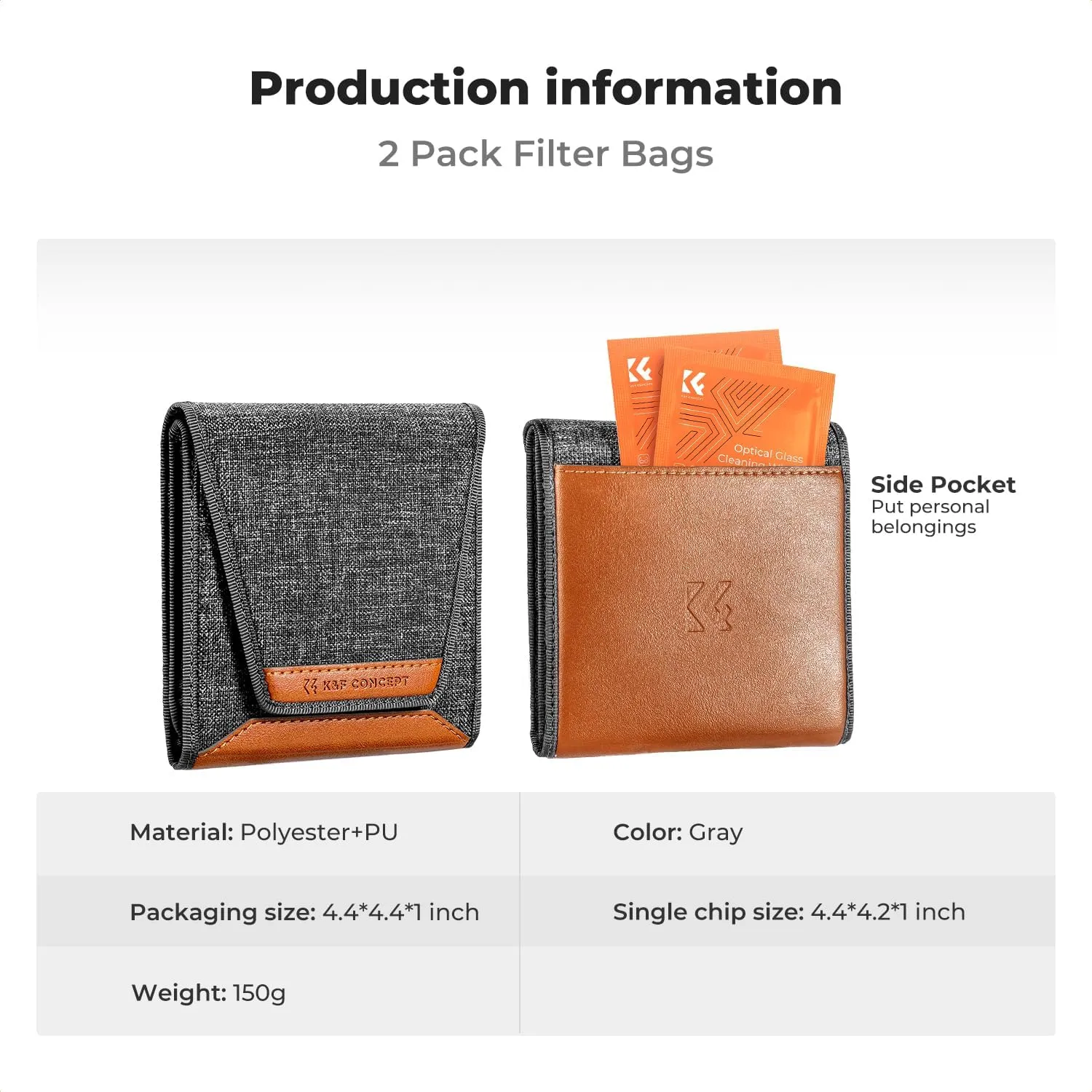 K&F Concept Lens Filter Case 4 Pocket, Leather Carrying Filters Bag Pouch for Square ND CPL etc Filters up to 100x100mm, Designed NANO-X Series Square Bracket 100mm
