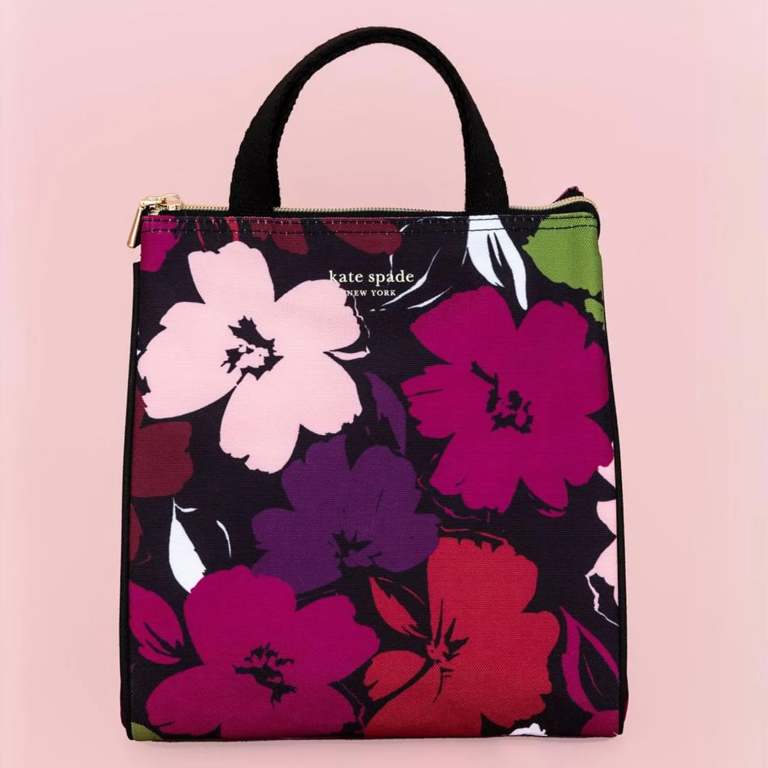 Kate Spade New York Cute Lunch Bag for Women, Large Capacity Lunch Tote, Adult Lunch Box with Silver Thermal Insulated Interior Lining and Storage Pocket (Painterly Blooms)