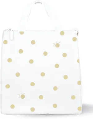 Kate Spade New York Portable Soft Cooler Lunch Bag, Thermal Tote with Silver Insulated Interior Lining and Storage Pocket, Gold Dot with Script