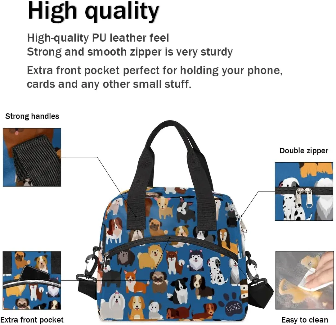 Kawaii Dog Insulated Lunch Bag for Women Men Reusable Lunch Box Cooler Bag Large Leakproof Lunch Tote with Adjustable Shoulder Strap for Adult Work Picnic Camping Beach Office