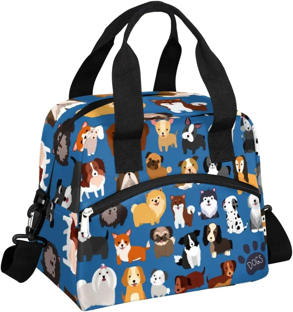 Kawaii Dog Insulated Lunch Bag for Women Men Reusable Lunch Box Cooler Bag Large Leakproof Lunch Tote with Adjustable Shoulder Strap for Adult Work Picnic Camping Beach Office