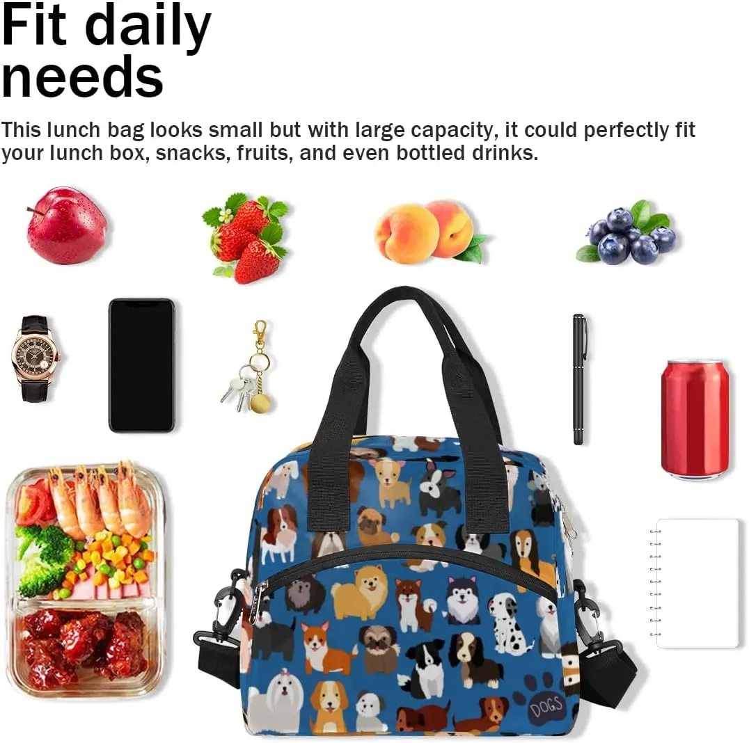 Kawaii Dog Insulated Lunch Bag for Women Men Reusable Lunch Box Cooler Bag Large Leakproof Lunch Tote with Adjustable Shoulder Strap for Adult Work Picnic Camping Beach Office