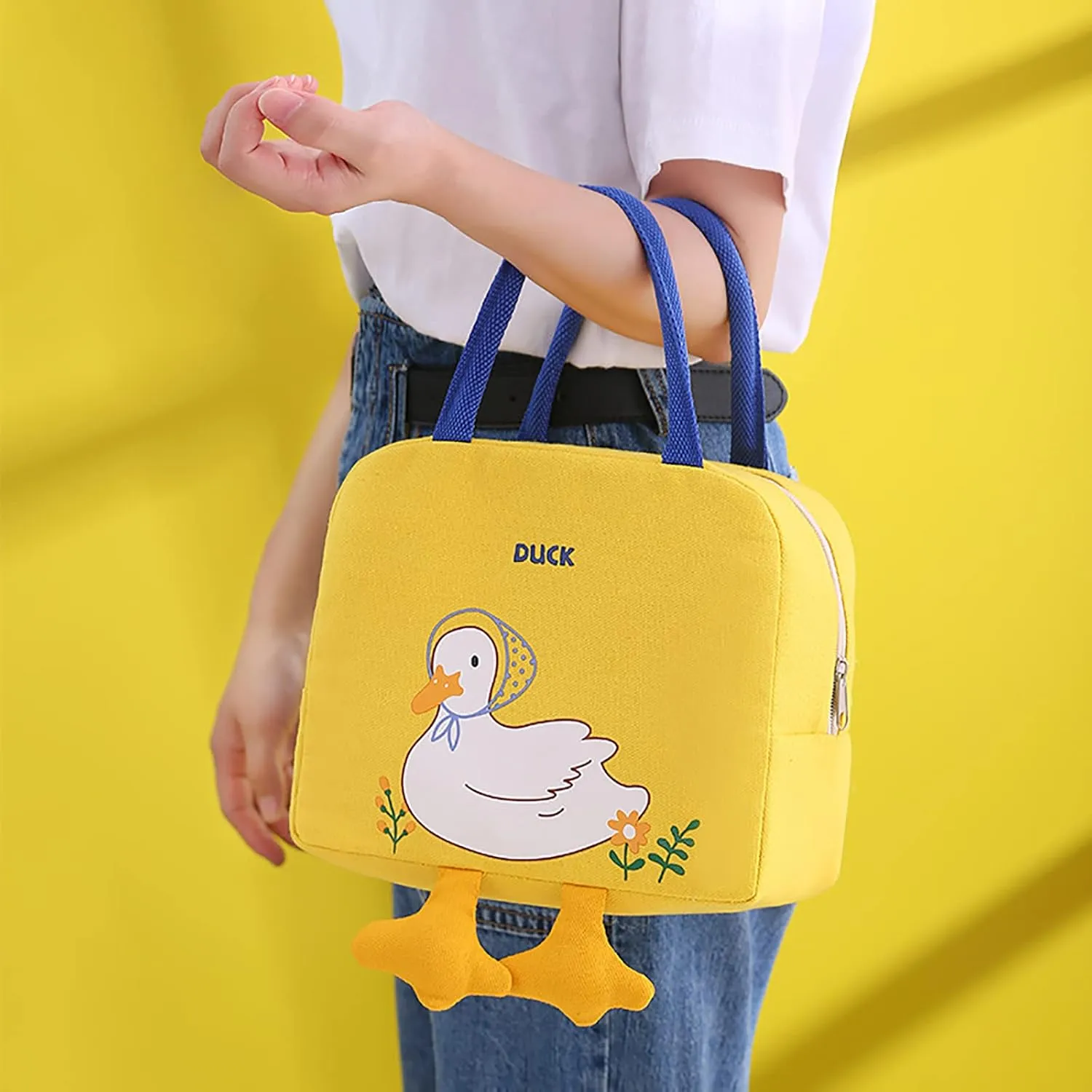 Kawaii Lunch Bag Cute Duck Lunch Box Insulated Bag Reusable Tote Bag for Hot or Cold Work, Picnic, Travel