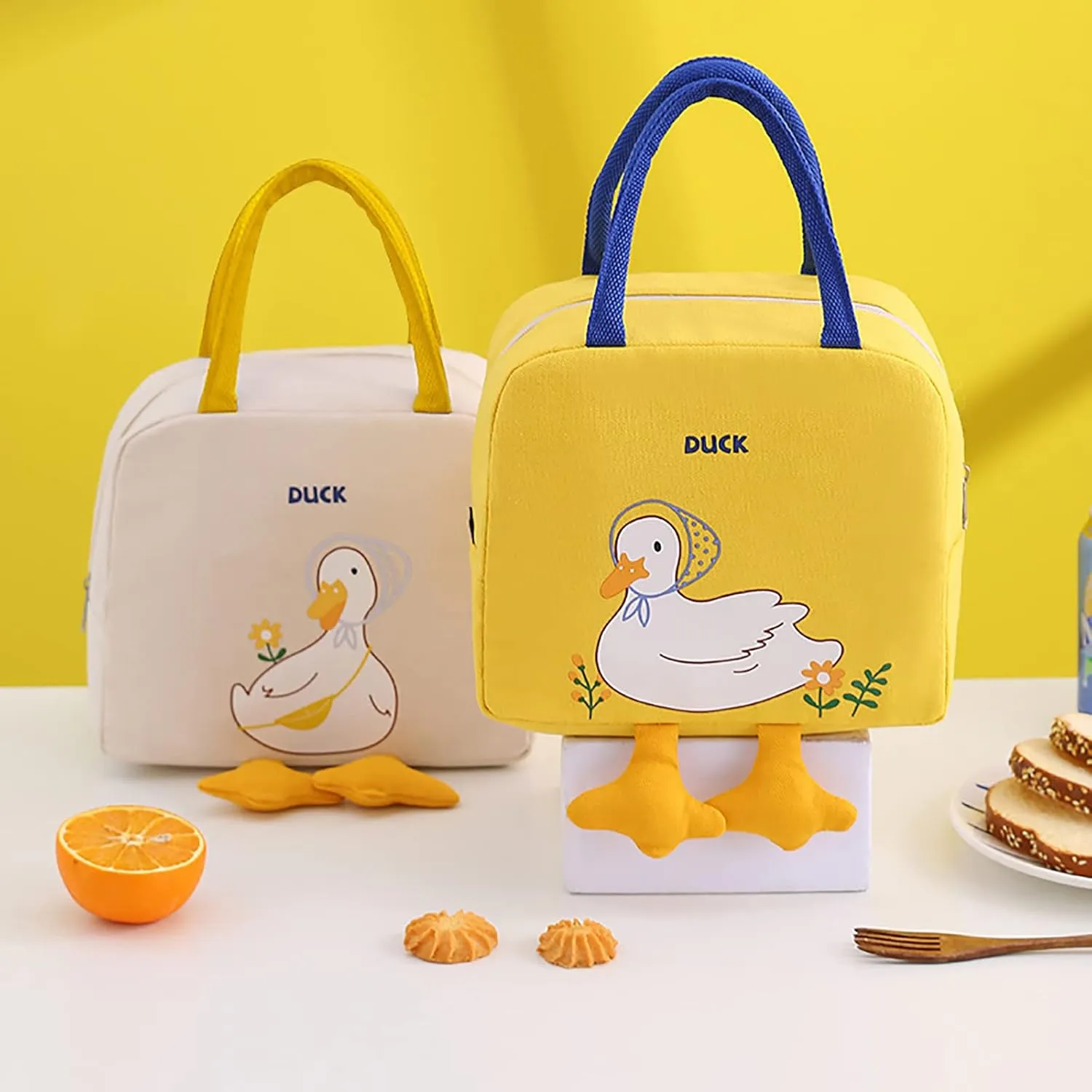 Kawaii Lunch Bag Cute Duck Lunch Box Insulated Bag Reusable Tote Bag for Hot or Cold Work, Picnic, Travel