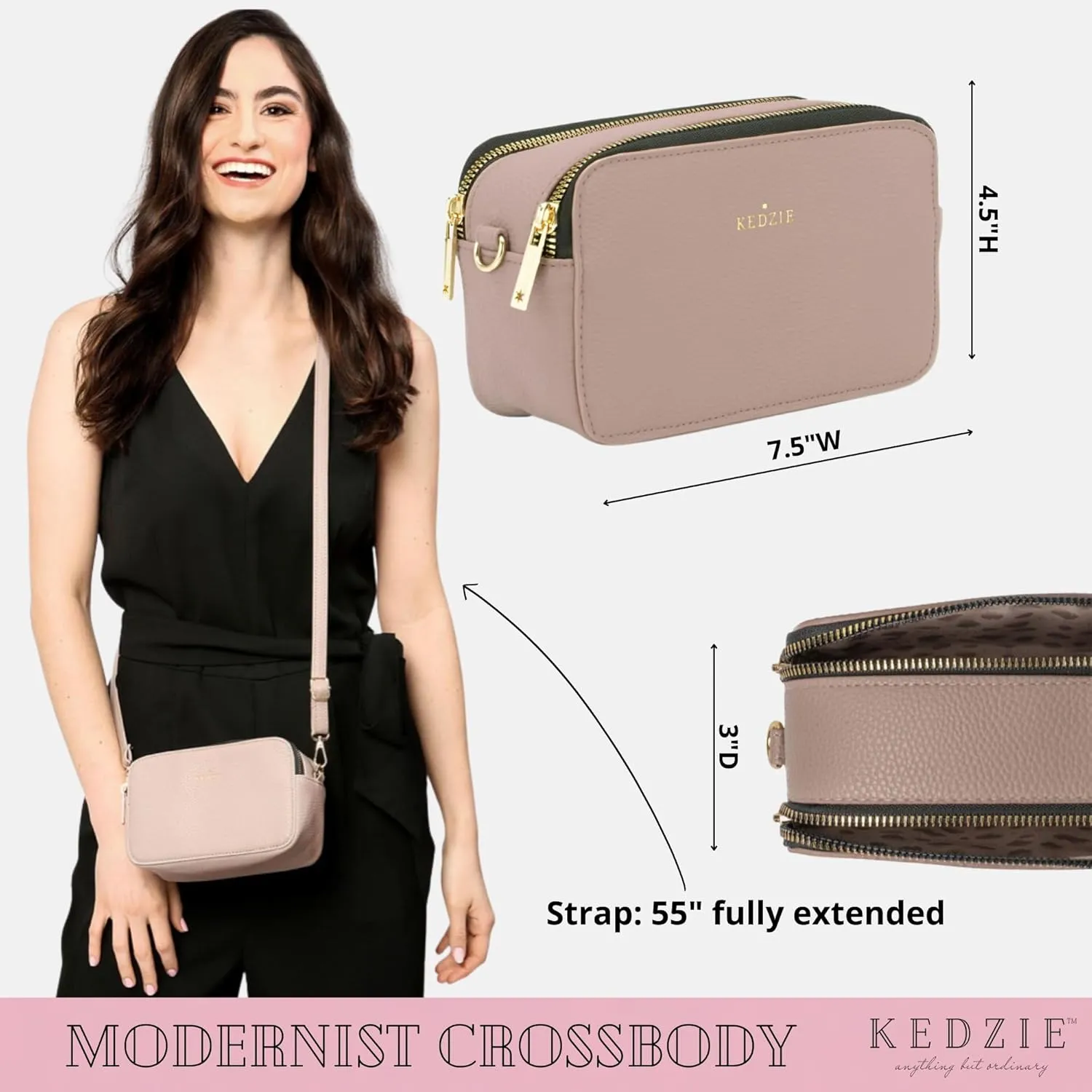 KEDZIE Color Pop Modernist Vegan Leather Crossbody Shoulder Compact Camera Shape Bag For Women With Adjustable Strap