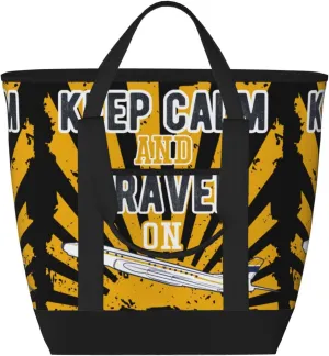 Keep Calm and Travel On Insulated Cooler Bag Large Insulated Lunch Box Shopping Freezer Grocery Bags Reusable Insulated Leakproof Lunch Tote for Shopping, Traveling, Beach & Picnic