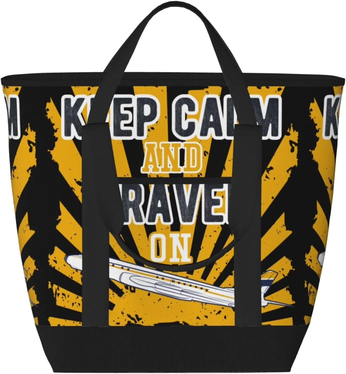Keep Calm and Travel On Insulated Cooler Bag Large Insulated Lunch Box Shopping Freezer Grocery Bags Reusable Insulated Leakproof Lunch Tote for Shopping, Traveling, Beach & Picnic