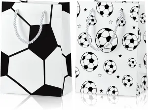 KEEPARTY 16PCS Soccer Gift Bags with Handles have Two Different Classic Patterns for Sports Game Parties Easy Carry Wide Applications Perfect Soccer Gift Bags Bulk and Party Favors