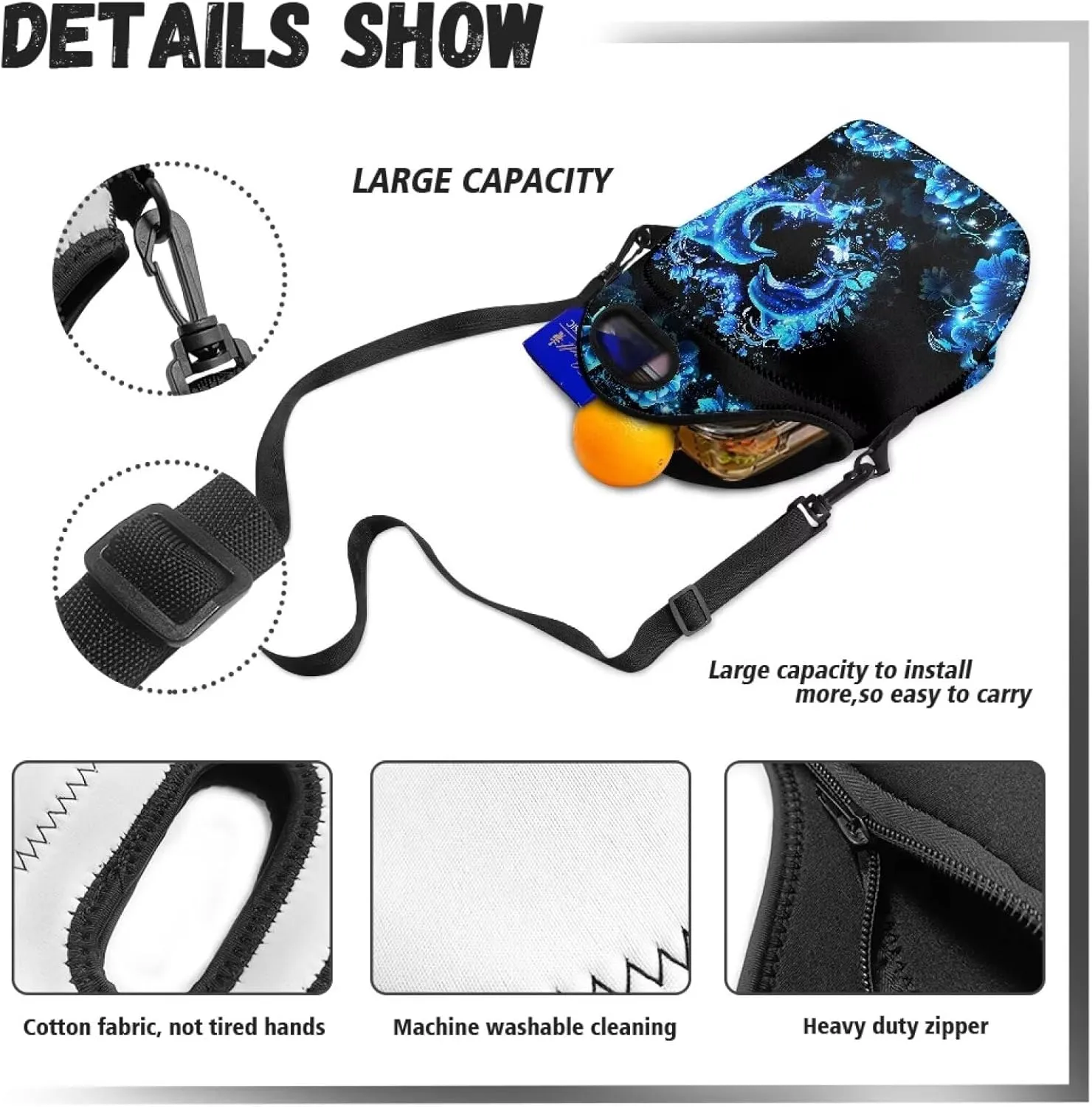 KEIAHUAN Blue Dolphin Kids Lunch Bag with Crossbody Strap Thermal Portable Leakproof Cooler Bags Reusable Tote Handbag for Women Men Girls Boys
