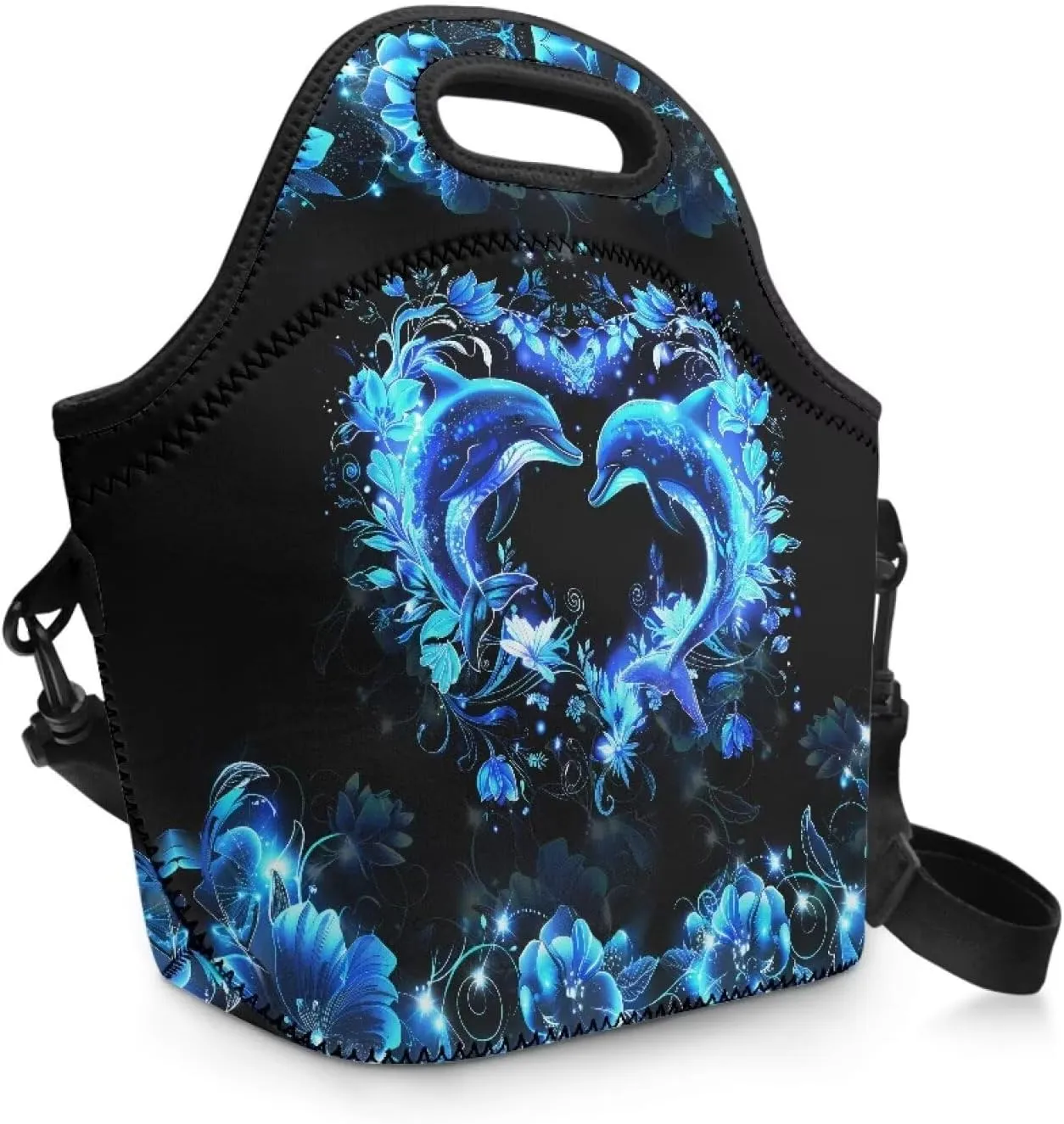 KEIAHUAN Blue Dolphin Kids Lunch Bag with Crossbody Strap Thermal Portable Leakproof Cooler Bags Reusable Tote Handbag for Women Men Girls Boys