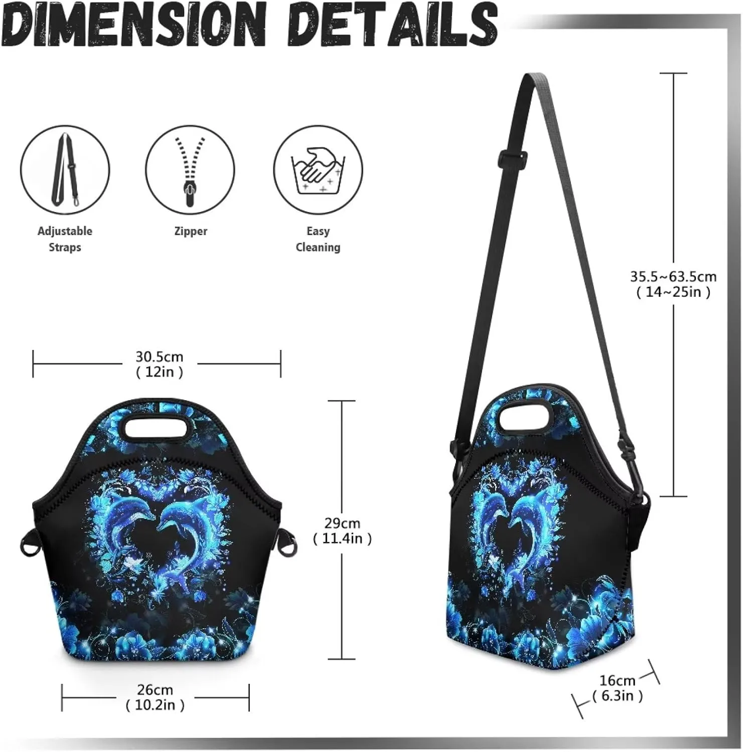 KEIAHUAN Blue Dolphin Kids Lunch Bag with Crossbody Strap Thermal Portable Leakproof Cooler Bags Reusable Tote Handbag for Women Men Girls Boys