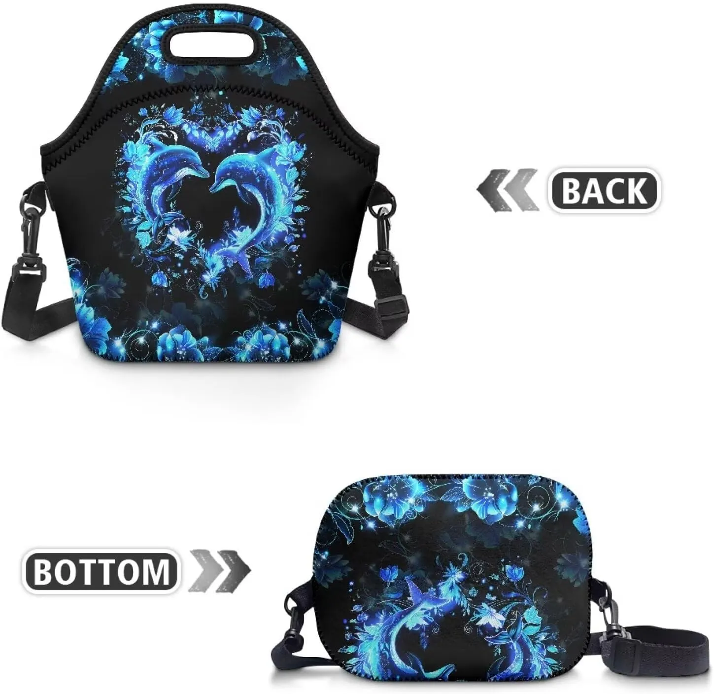 KEIAHUAN Blue Dolphin Kids Lunch Bag with Crossbody Strap Thermal Portable Leakproof Cooler Bags Reusable Tote Handbag for Women Men Girls Boys